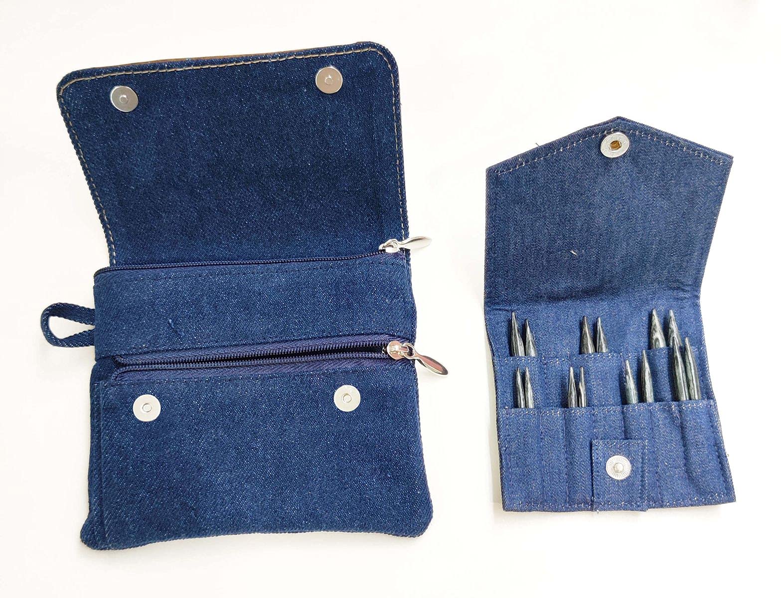 KnitPro Set austauschbare Rundstricknadeln Indigo Wood Short, 3,00 mm - 6,00 mm & KP10500 austauschbares Kabel, Holz, mehrfarbig, 20 cm (nur für kurze Nadeln)