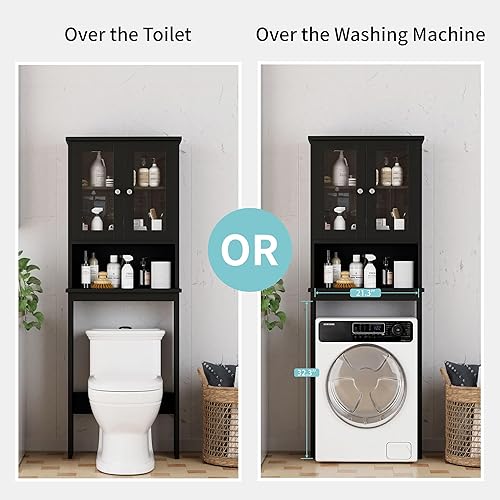 Miniatura 5 de Shintenchi - Gabinete de almacenamiento para baño, organizador de estantes anticaída sobre el inodoro, pequeño mueble independiente que ahorra
