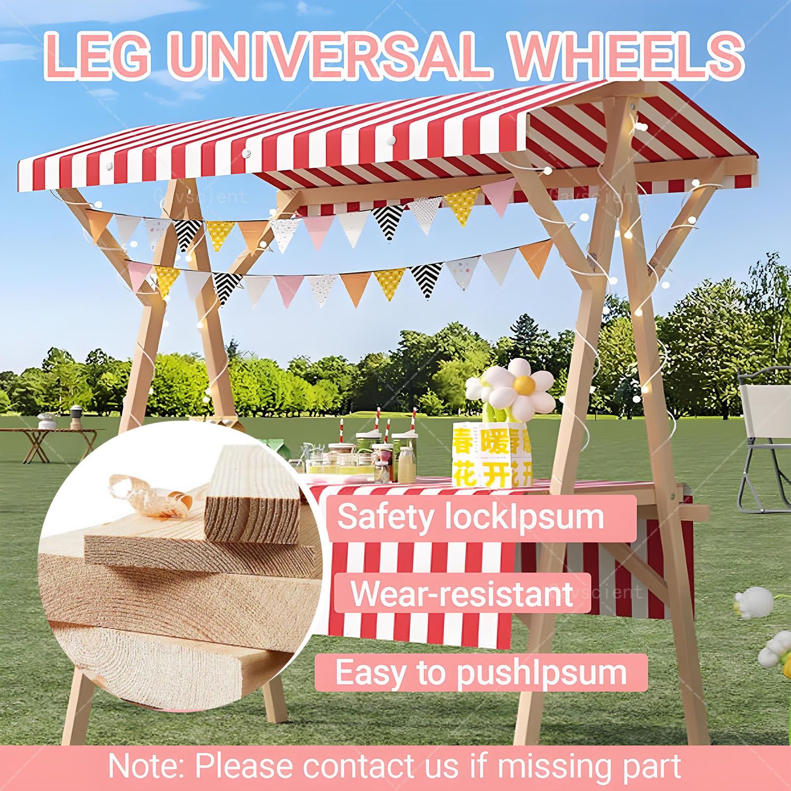 Imbisswagen Marktstand-Display aus Holz - Faltbarer Verkaufsstand mit Baldachin, ideal für Straßen Bauernmarkt & Outdoor, tragbar für Lebensmittel & Blumenwagen a-120 * 60 * 200