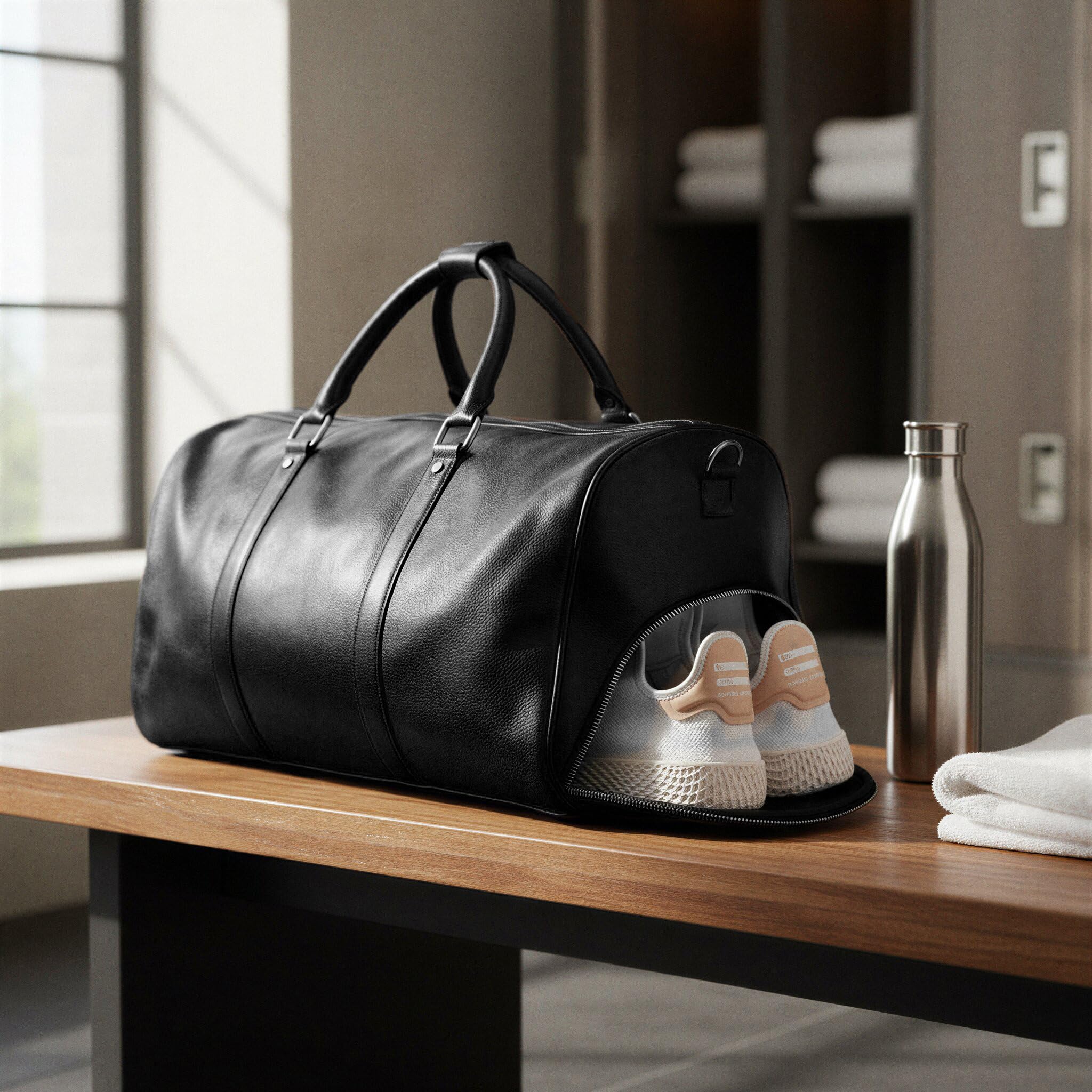 BACCINI® borsa viaggio tracolla vera pelle FLORIAN grande borsone bagaglio a mano sportiva duffle bag weekend uomo donna nero prodotto artigianale