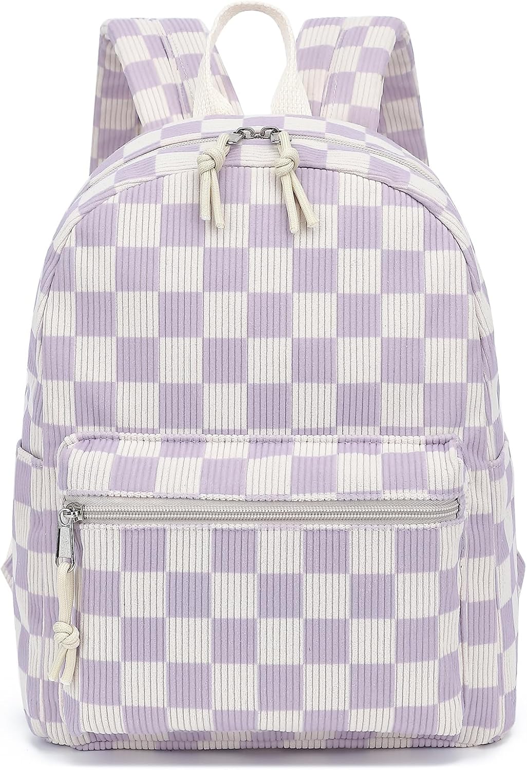 Dezcrab Corduroy Mini Backpack Purse Fashion Small Backpack Casual Daypack for Women Girls School Travel (Checkered Purple)