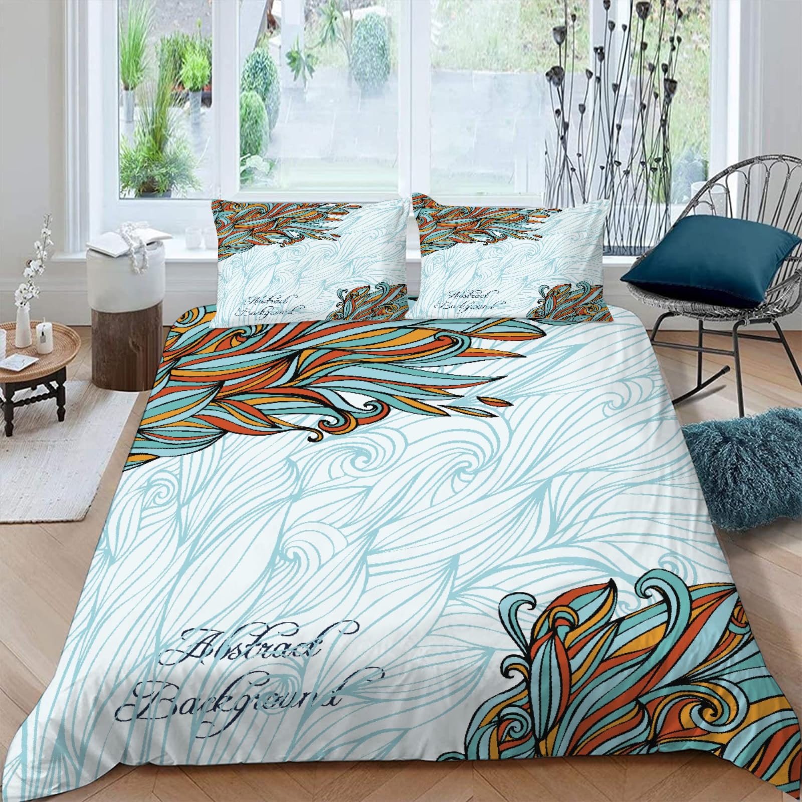 Housse de Couette 140x200 Style Japonais Parure de Lit 1 Personne Doux