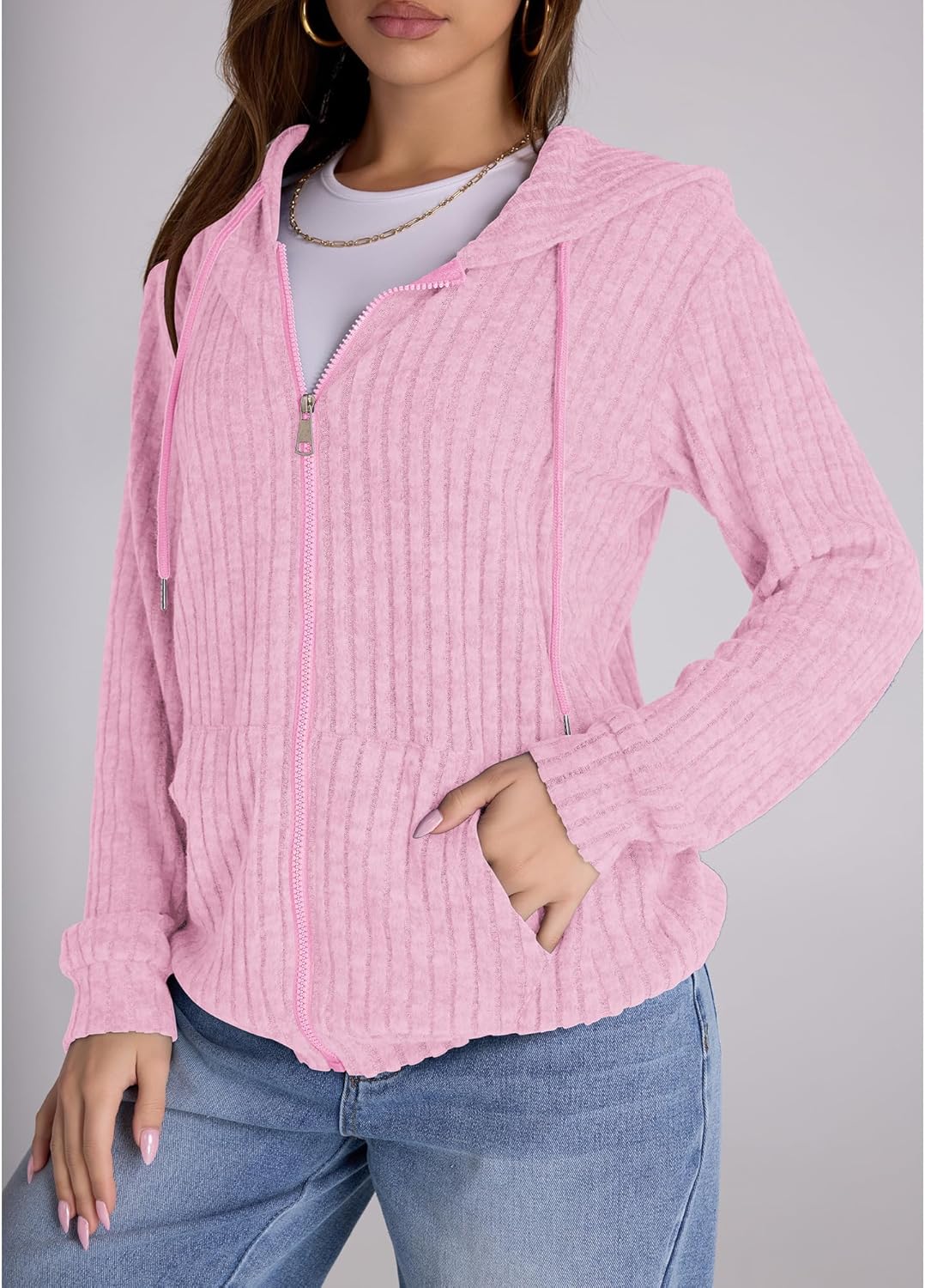 Zip Up Hoodie Women Oversized Sweatshirt Long Sleeve 2026 Fall Outfit Lightweight Jackets Workout Clothes - Image 5