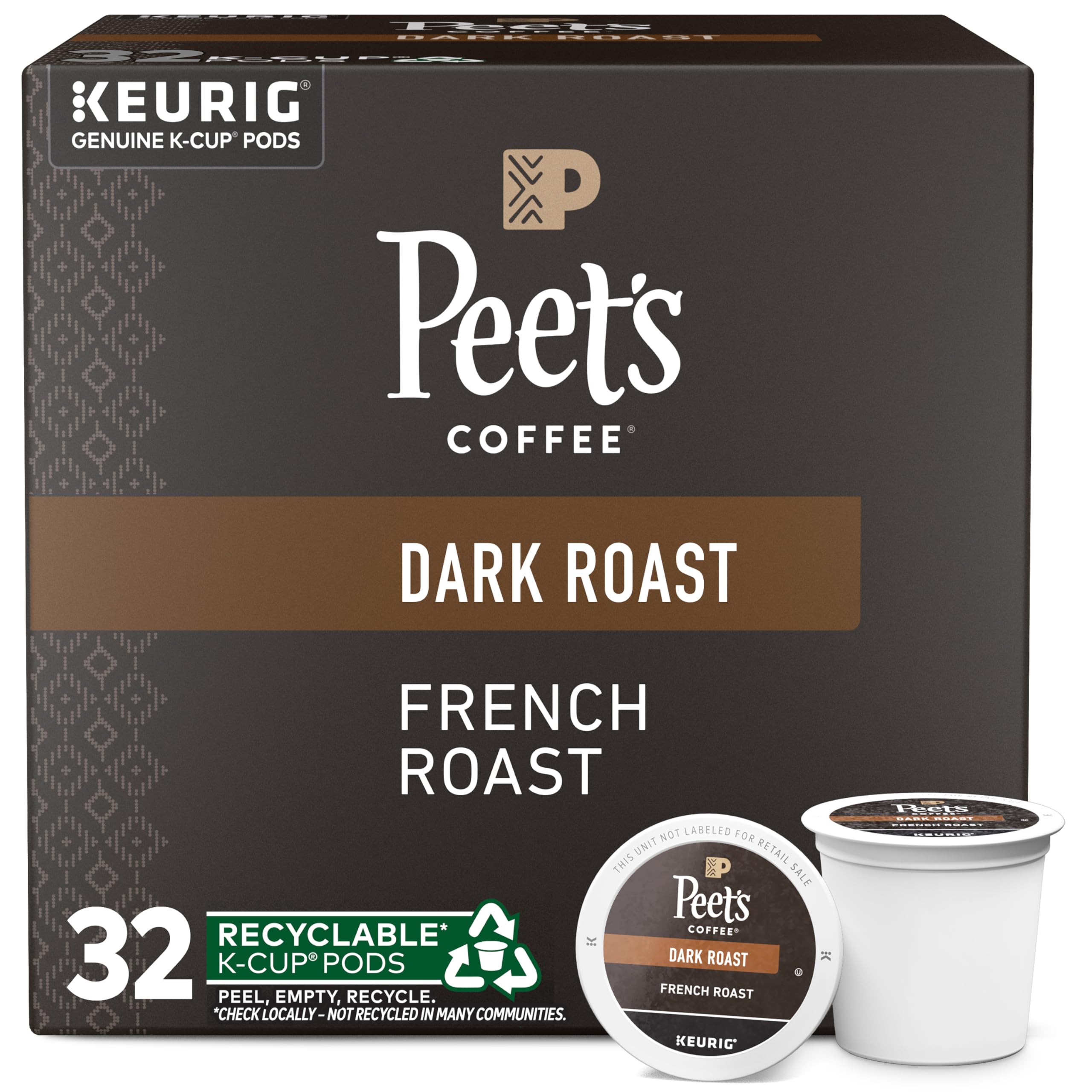 Dark Roast Single Serve Coffee Pods - French Roast 32 Count (1 Box of 32 Pods)