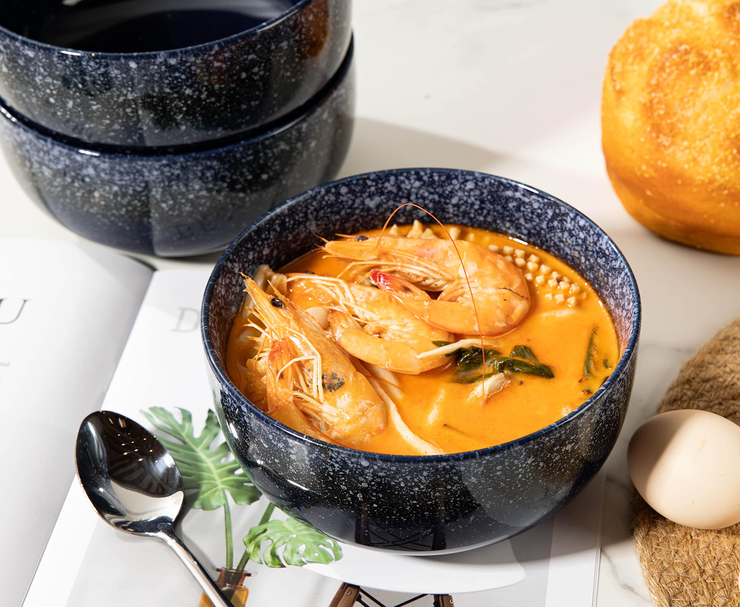 S&Q'S CERAMICS Schüssel 4er Set, 1020.6 g Küchenschalen für Suppe, großes Müsli, Frühstück, Haferflocken, mikrowellen- und spülmaschinenfest, [4er-Set] (Marineblau)