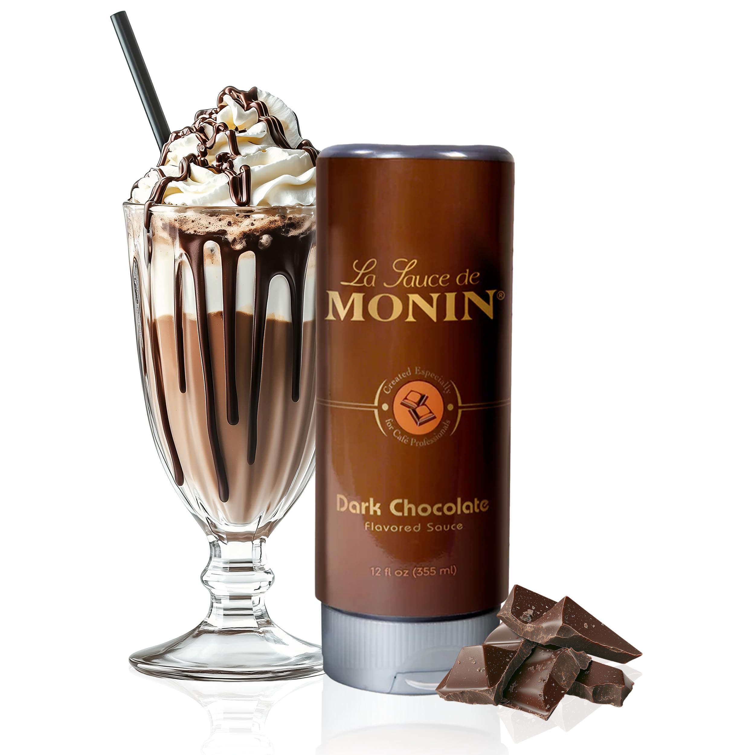 Monin - Gourmet Dark Chocolate Sauce, Velvety and Rich, Great for Desserts, Coffee, and Snacks, Gluten-Free, Non-GMO (12 Ounce)