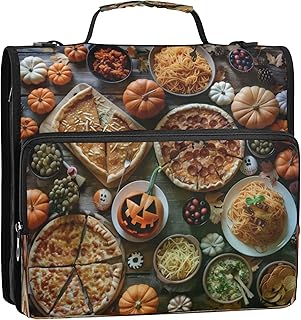3 Ring Zipper Binder Halloween Foods Trapper Keeper Binder Organizer Portfolio with File and Shoulder Strap & Handle Large Capacity File Folder