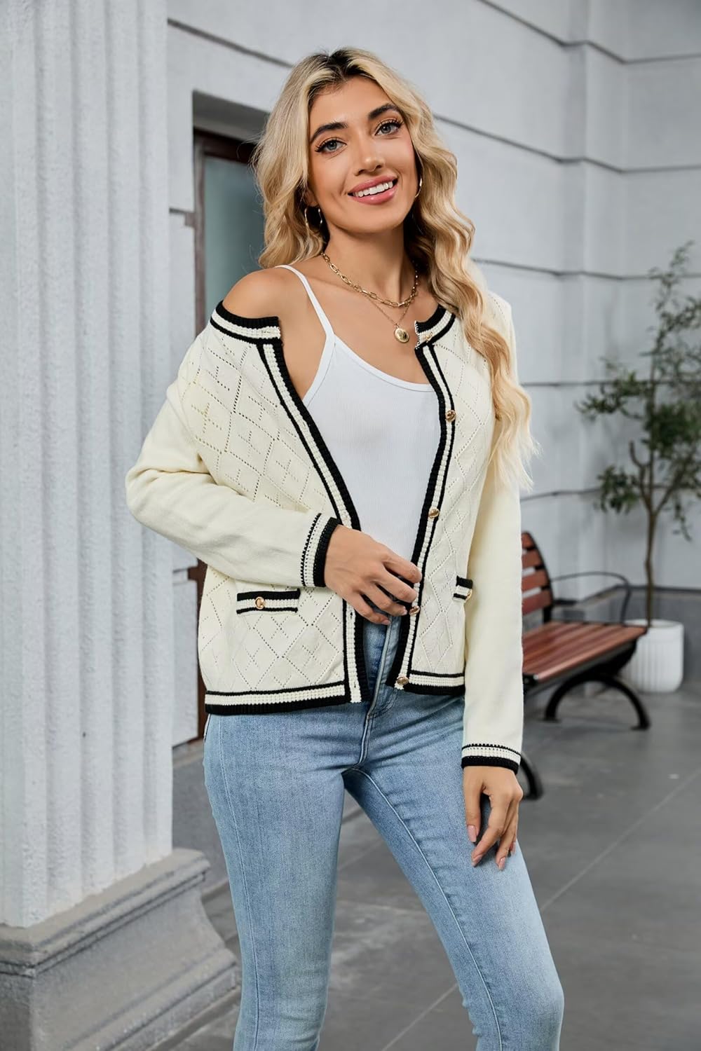 ZAFUL Women's Knit Cardigan Sweaters Fall Open Front Long Sleeve Crochet Knited Button Lightweight Cardigans Outerwear Coats - Image 4