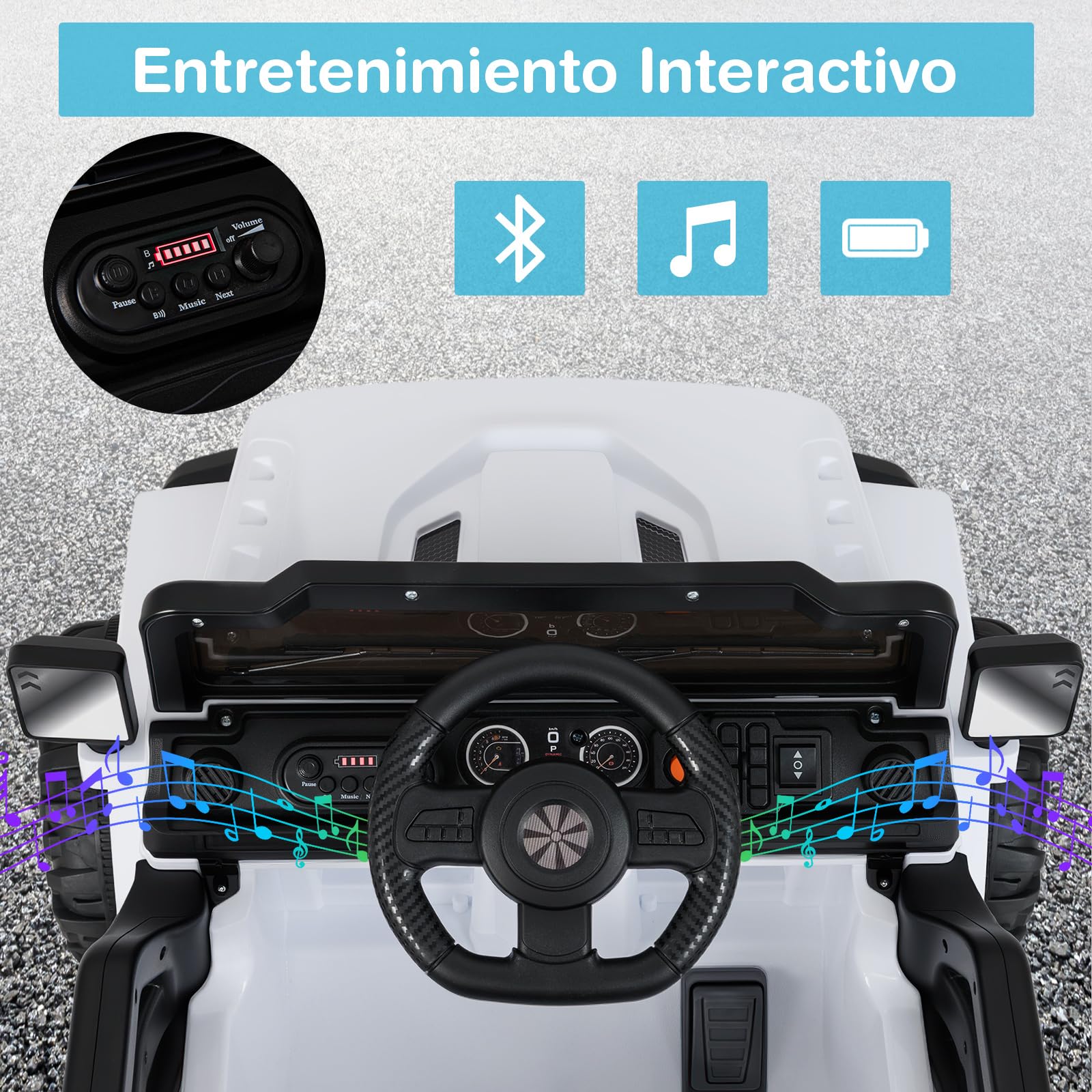 COSTWAY Coche Eléctrico para Niños 12V, Vehículo Todoterreno de Batería con Control Remoto, 3 Velocidades, Luces LED, Música, Bocina y Conexión Inalámbrica, para Niños de 3+ Años (Blanco)
