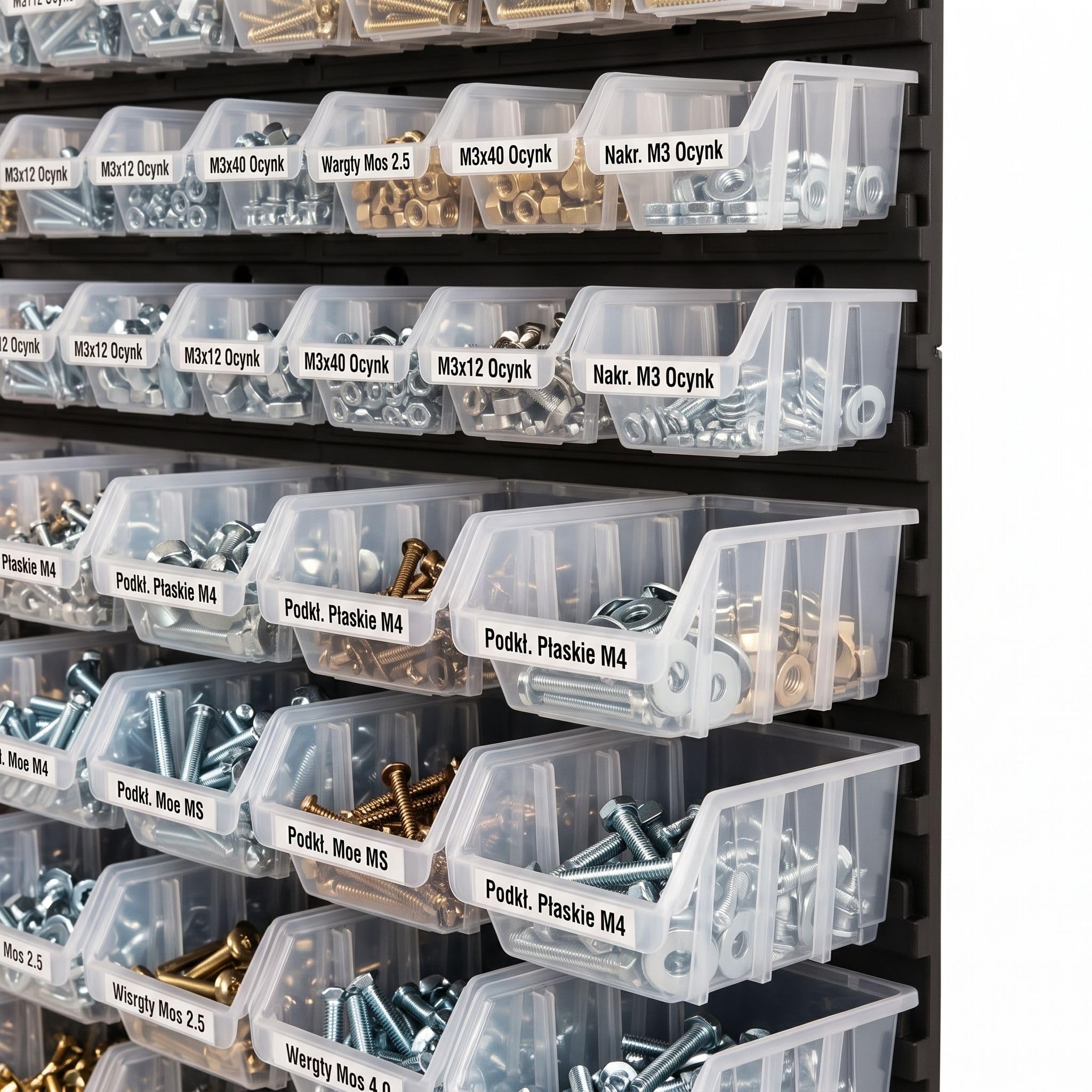 Étagère murale d'atelier avec 73 boîtes de tri transparentes, système de rangement pour vis, écrous et petites pièces, en plastique, 78 x 78 cm, capacité de charge jusqu'à 40 kg, pour garage, entrepôt