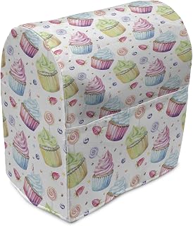 Lunarable Retro Stand Mixer Cover, Colorful Creamy Cupcakes and Sweets Strawberry Pattern Retro Vintage Style, Kitchen Appliance Organizer Bag Cover with a Pocket, 6-8 Quarts, Blue Green Pink