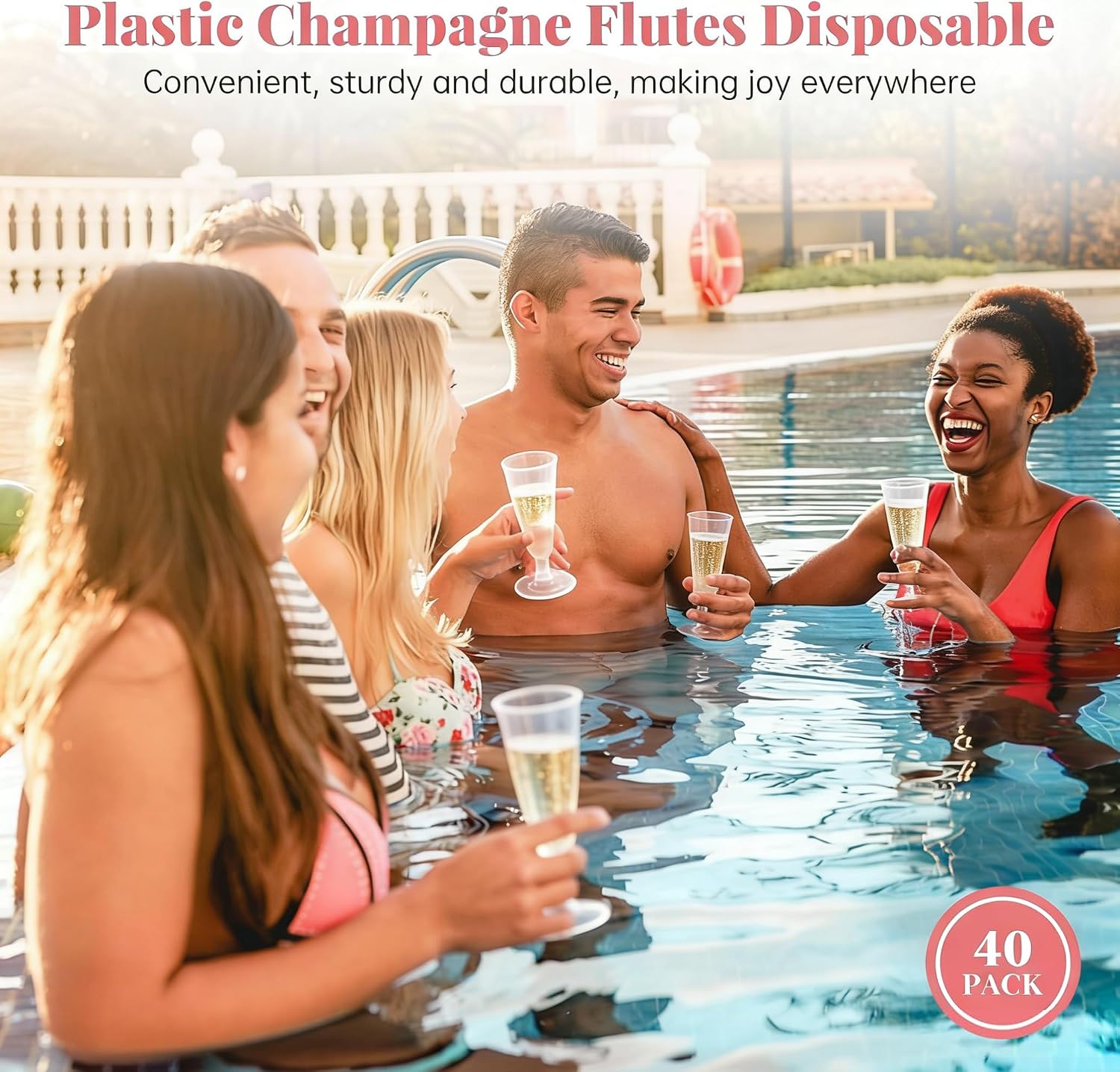 SUREHOME Plastic Champagne Flutes 40 Pack Disposable Champagne Glasses 5oz Clear Plastic Mimosa Glasses Wedding Cocktail Cups Bulk for New Years Eve Party Supplies 2026 Engagement Birthday Decorations
