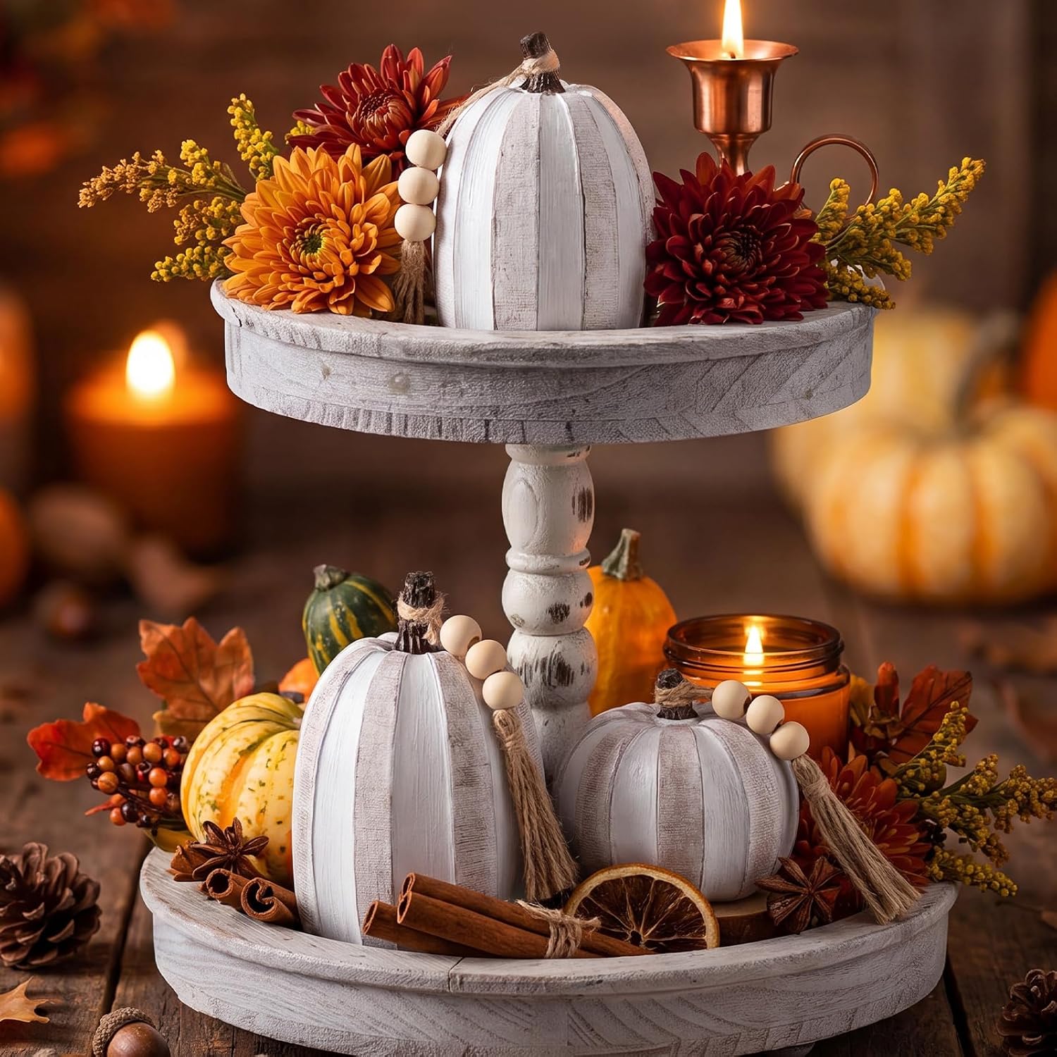Janinka 3 Pcs Resin White Pumpkins Rustic Fall Decor for Mantel Table