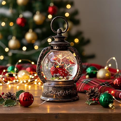 Vista 230 de Linterna de globo de nieve de Navidad, muñeco de nieve brillante con música, forro USB/funciona con pilas, linterna iluminada para decoración