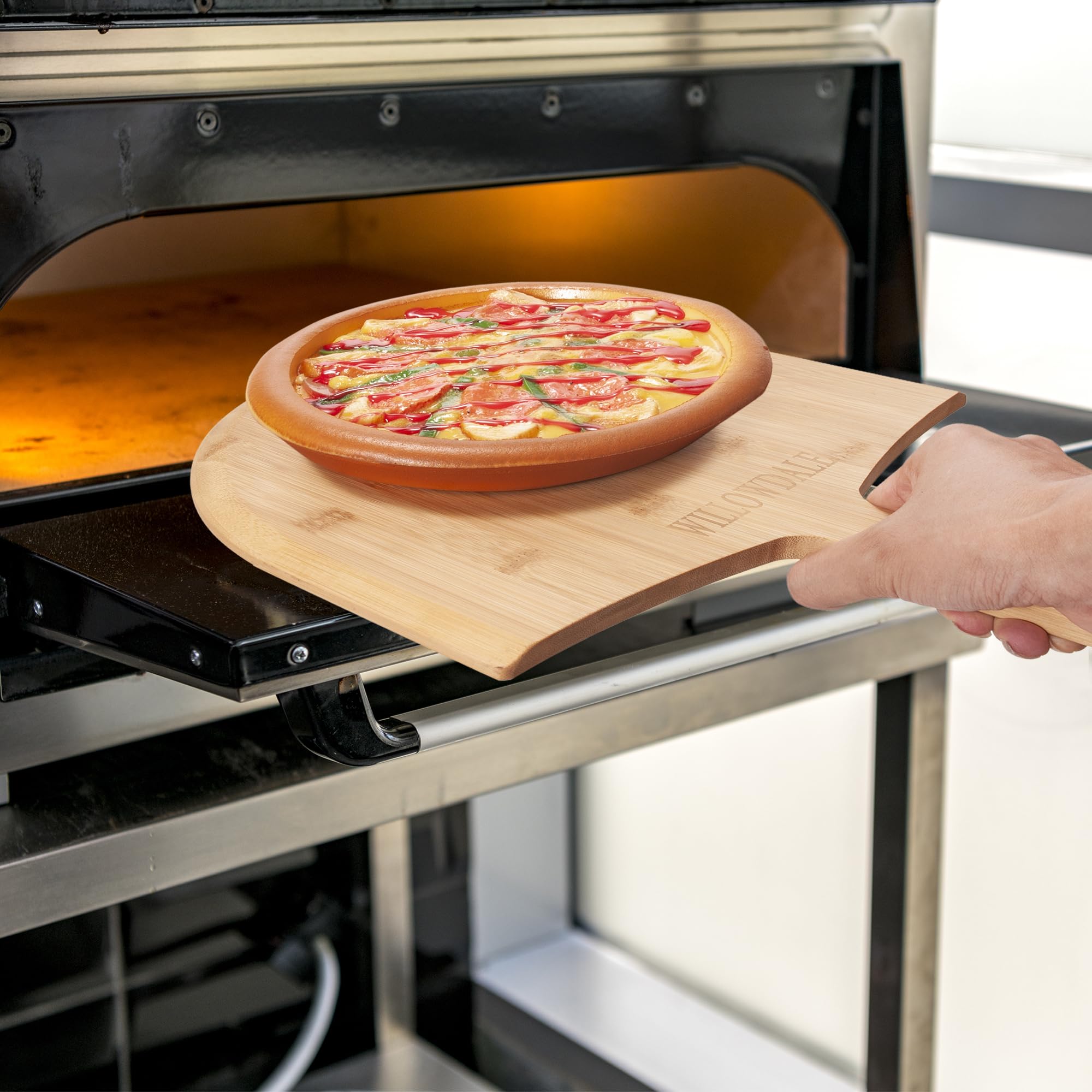 WILLOWDALE Pizzaschieber aus Holz, 30,5 cm, 2 Stück, Küchen-Bambus-Pizzaschaufel, großes Pizzaofen-Zubehör zum Backen mit Griff, Holzschneide-Servierbrett für Käse, Brot, Kuchen, Obst, Gemüse