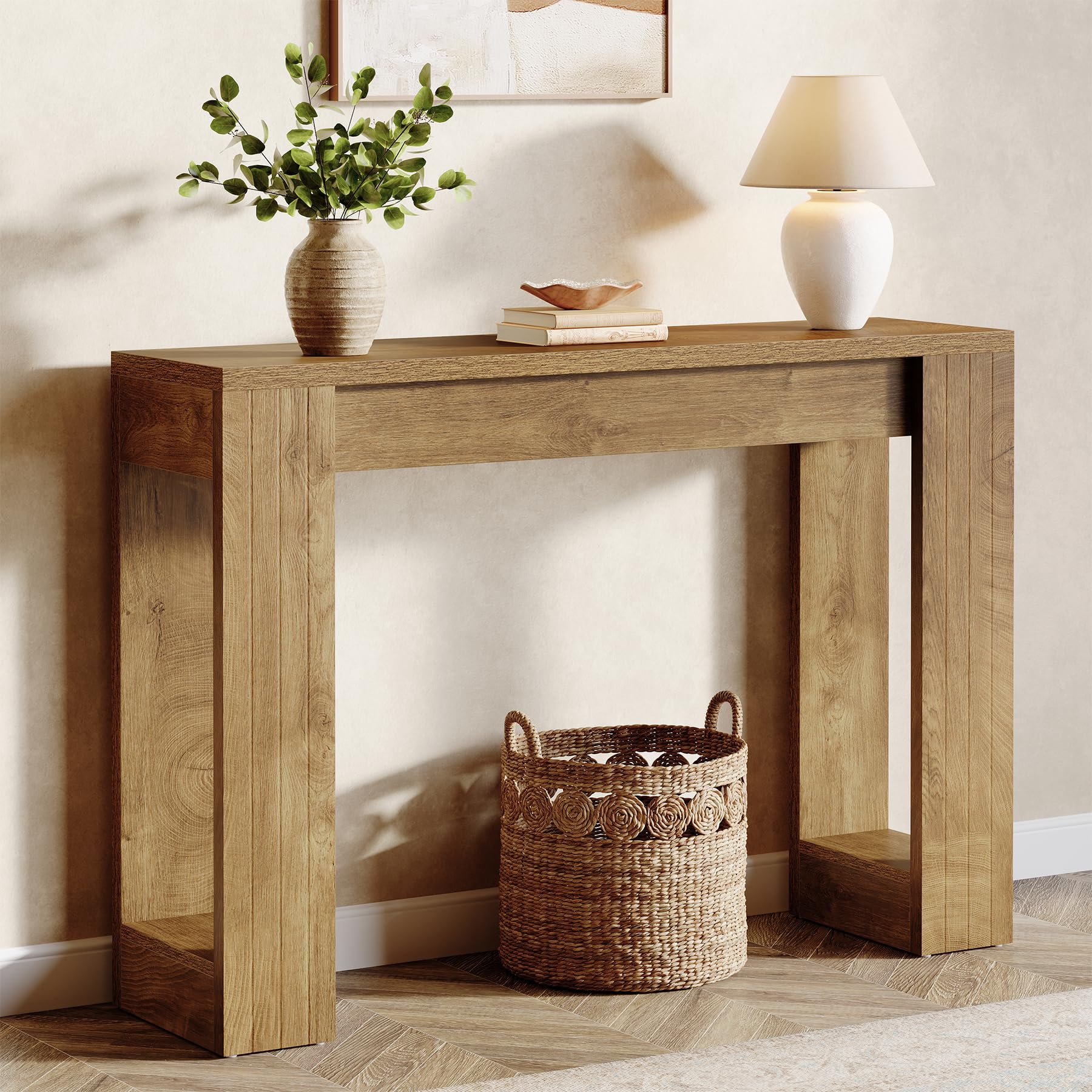 Tribesigns Mesa consola larga de 105 cm, en madera rústica para detrás del sofá, mesa de entrada estrecha para entrada, pasillo, salón (marrón)