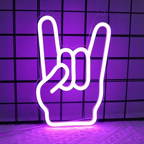 Miniatura 8 de Attivolife Luz de neón en forma de mano de rock, decoración de pared para jugadores, letreros de neón LED con regulable, alimentado por USB para