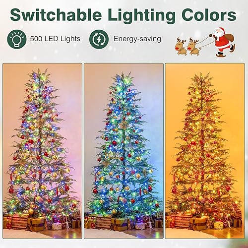 Miniatura 6 de HAPPYGRILL Árbol de Navidad artificial preiluminado de 7.5 pies, abeto de Navidad disperso con 500 luces LED, 8 modos, 725 puntas de rama, soporte