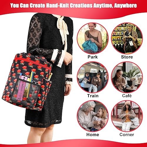Miniatura 4 de JOZEA Bolsa de ganchillo para tejer, organizador de almacenamiento de hilo, bolsa de hilo y bolsa de ganchillo, soporte de hilo para ganchillo,