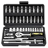46-Piece Socket Wrench Set, Premium 1/4 inch Metric Socket Set, Ratchet Set with Quick-Release Ratchet and Extension Bar, Compact Storage Case - Perfect for Auto Repair & Home Use