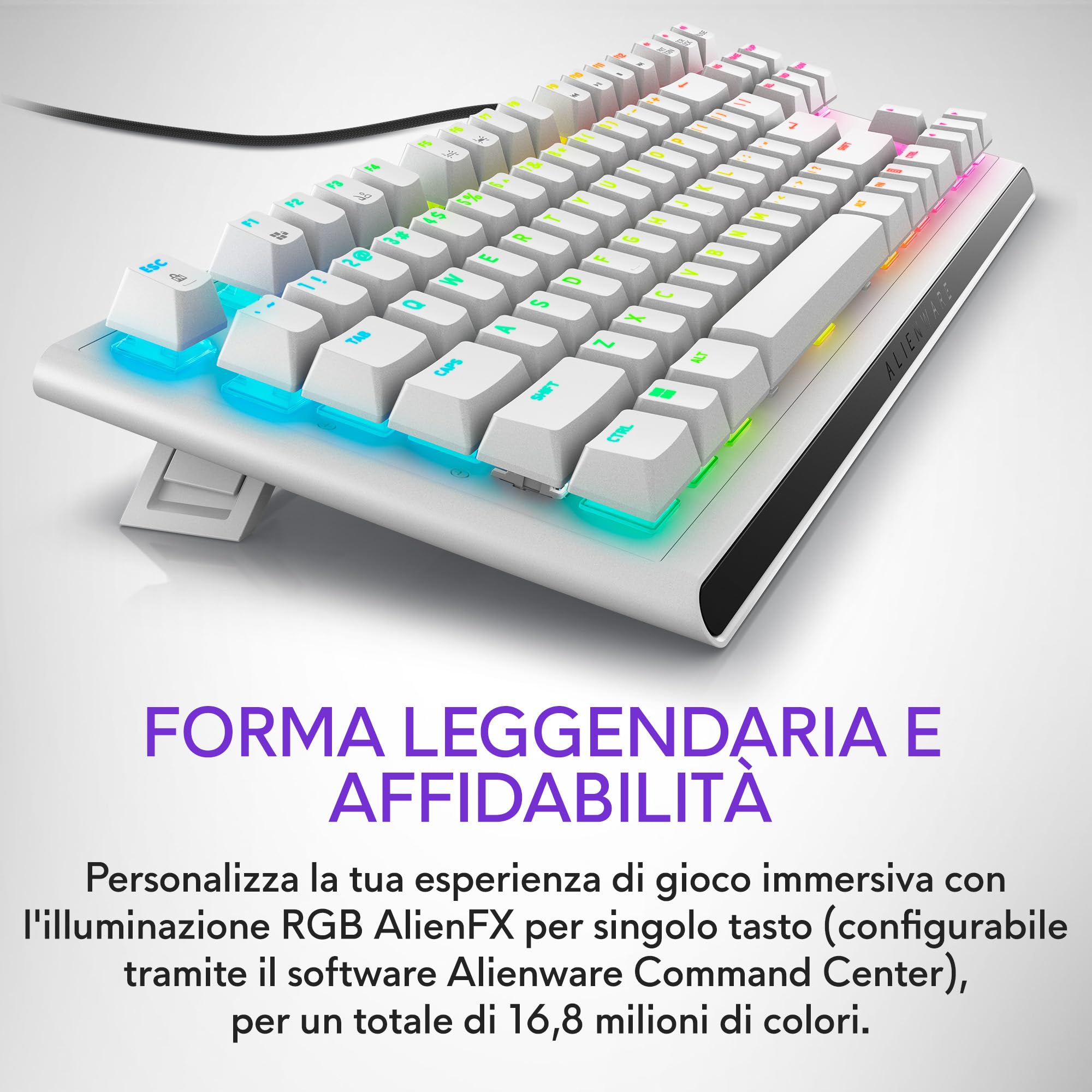 Alienware AW420K Tastiera Gaming senza Tastierino Numerico, Design Compatto, Switch CHERRY MX Red, USB, Anti-Ghosting, N-Key Rollover, Retroilluminazione AlienFX RGB, Tastiera Italiana - Lunar Light