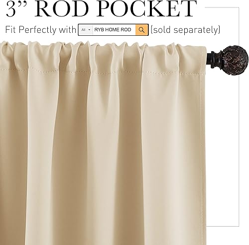 Miniatura 2 de RYB HOME Cortinas opacas para sala de estar, cortinas de oscurecimiento de la habitación, cortinas de poliéster con aislamiento térmico, protección