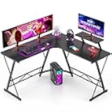Mr IRONSTONE L Shaped Gaming Desk Corner Computer Desk, Home Office Desks Writing Workstation with Large Monitor Stand, Easy to Assemble (Black,51 Inch)