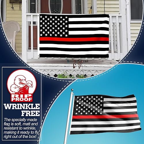 Miniatura 4 de Anley Bandera nacional de Estados Unidos de doble cara a prueba de rasgaduras de 3 capas de línea roja fina, 3 x 5 pies, color vivo, cabecera de