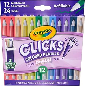 Crayola Clicks 2.0mm Mechanical Colored Pencil Set, 12 Paste…