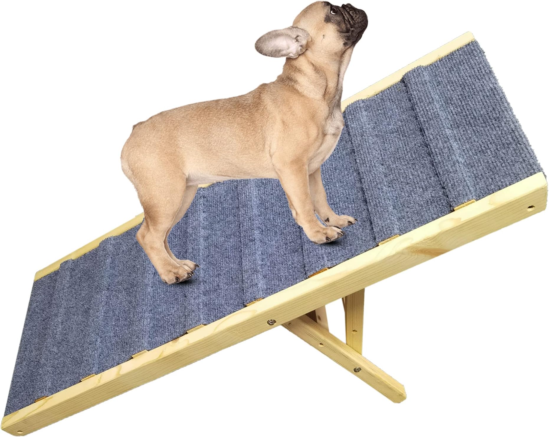 FROZTECH Dog Ramp with Five Adjustable Heights, for Dogs up to 250 Lbs, Grey Pine Wood, Pet Access Ramp