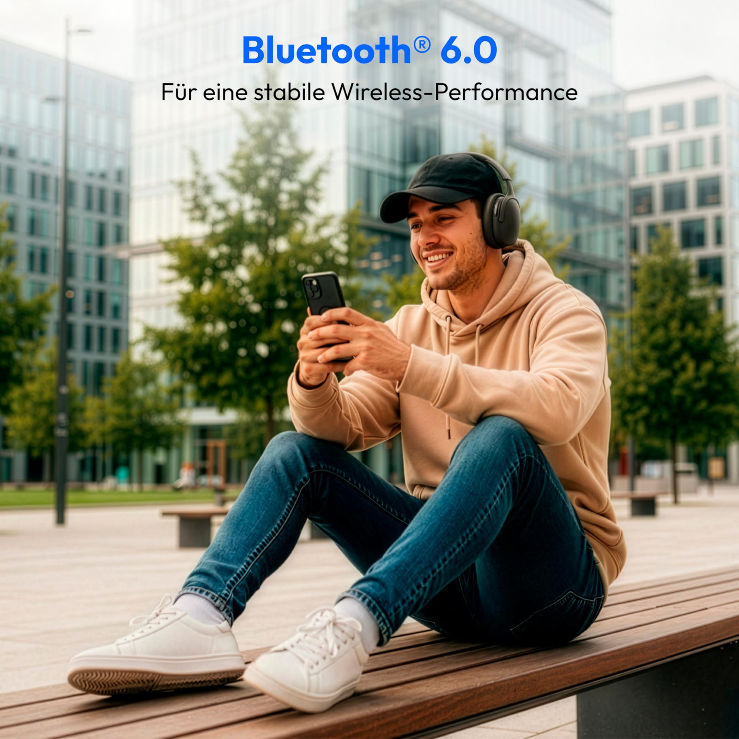 MEDION Over Ear Kopfhörer HX-1 Pro (kabellos, Hybrid Active Noise Cancelling ANC, Bluetooth 6.0, Wireless, 7+1 EQ Presets, bis zu 190 Stunden Akkulaufzeit, IPX4 Spritzwasserschutz) urban anthrazit