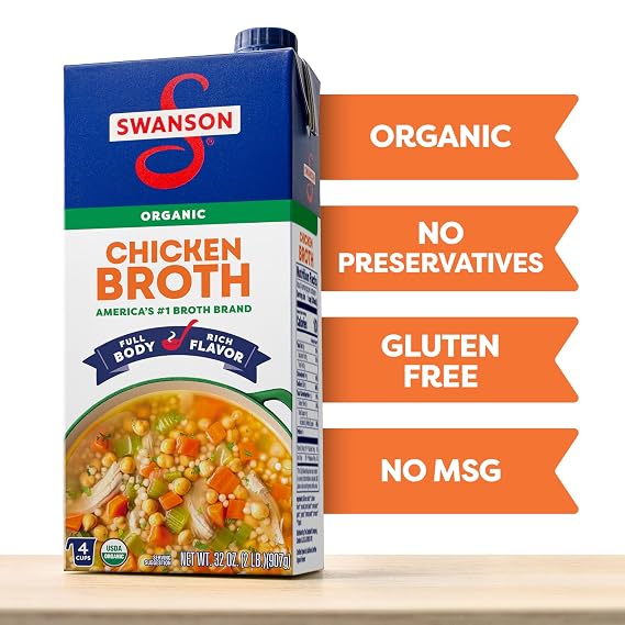 SWANSON S 100% Natural Organic Chicken Broth, 32 oz Carton (12 Pack)