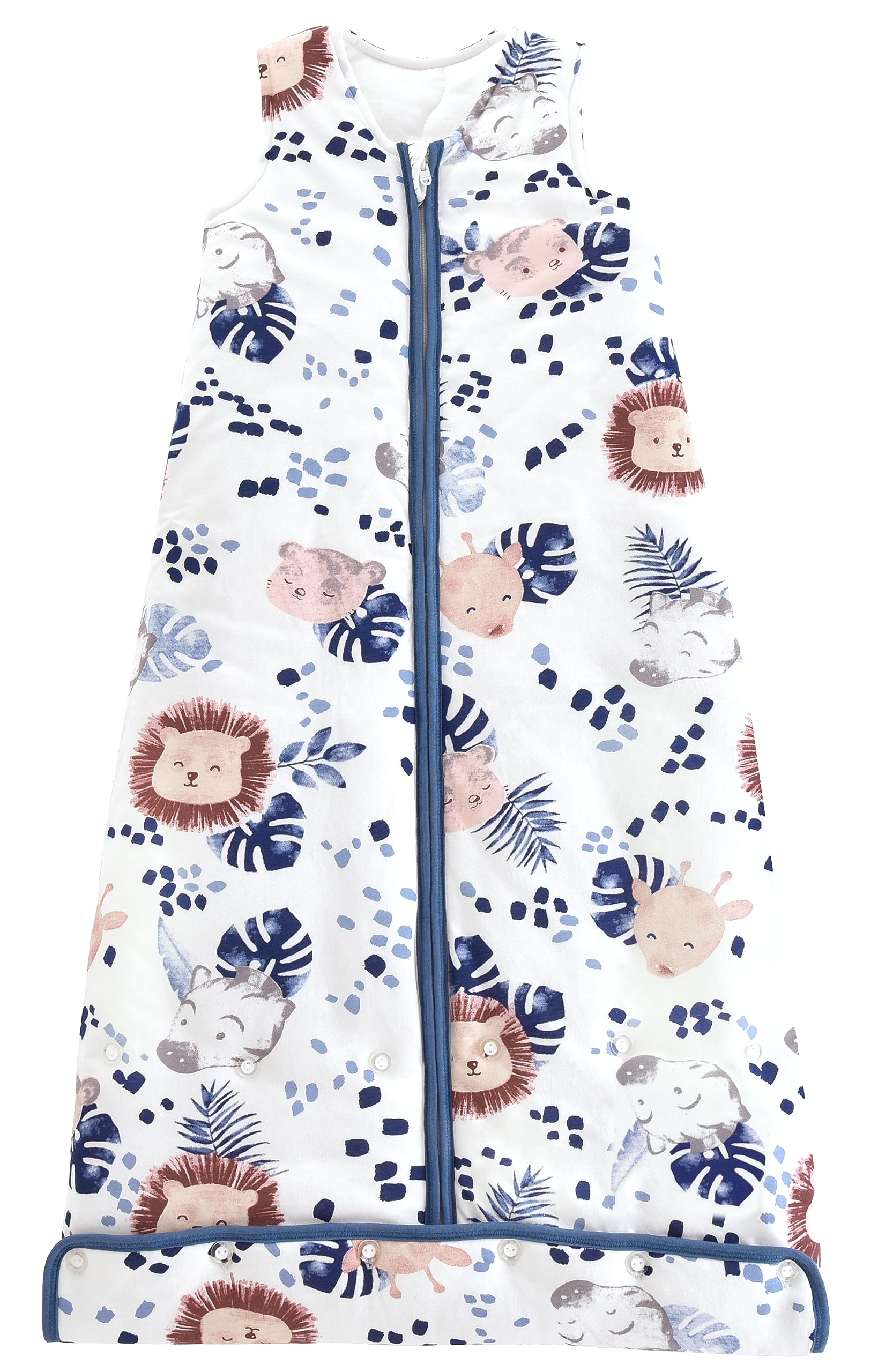 Chilsuessy Baby Ganzjahres Schlafsack, 2.5 Tog Schlafsack für Kleinkinder, Ärmellos Winter Babyschlafsack mit einstellbarer Länge, Natur Baumwolle, Zebra Löwe, 110cm/Baby Höhe 100-120cm