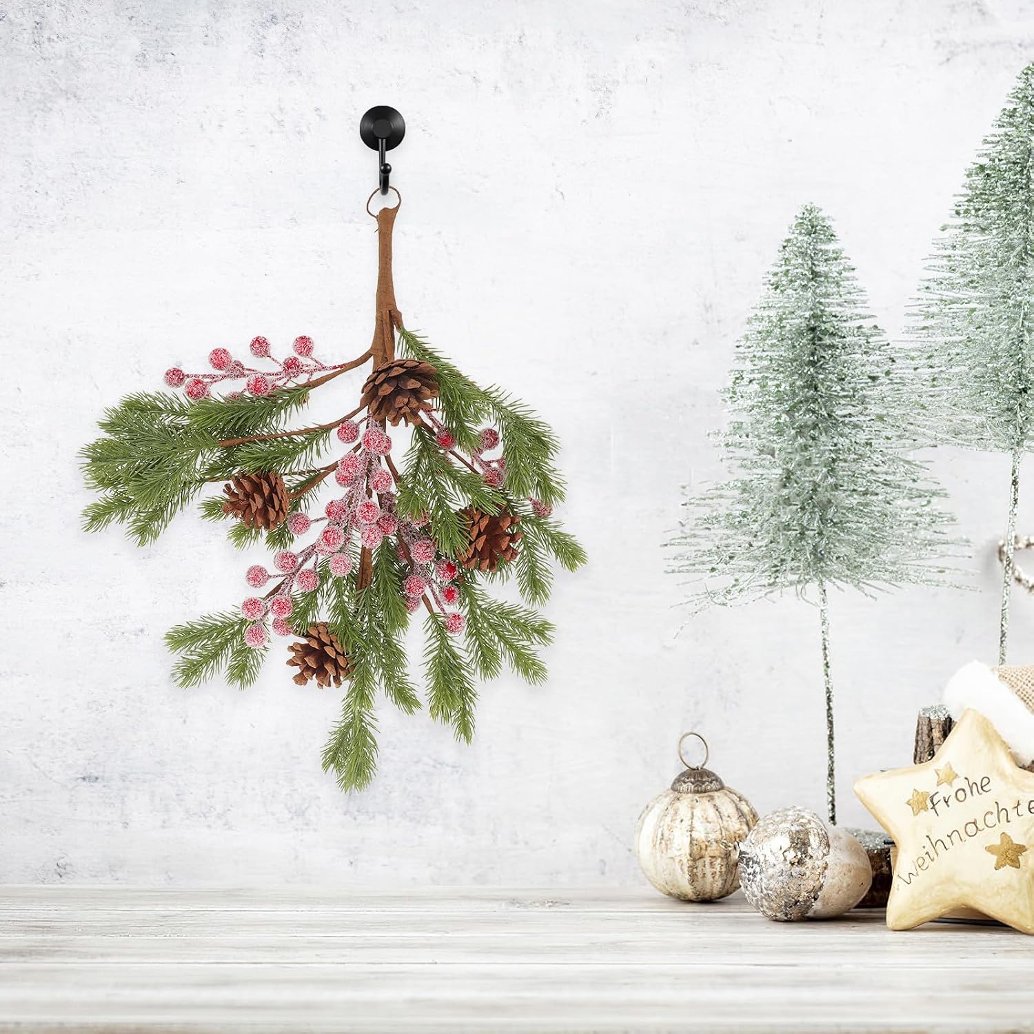 Gadpiparty Teardrop Swag: Xmas Pine Needle Branch Swag Decorative Leaf Pendant - Faux Pine Branch Christmas Ornament - Door Hanging Artificial Plant