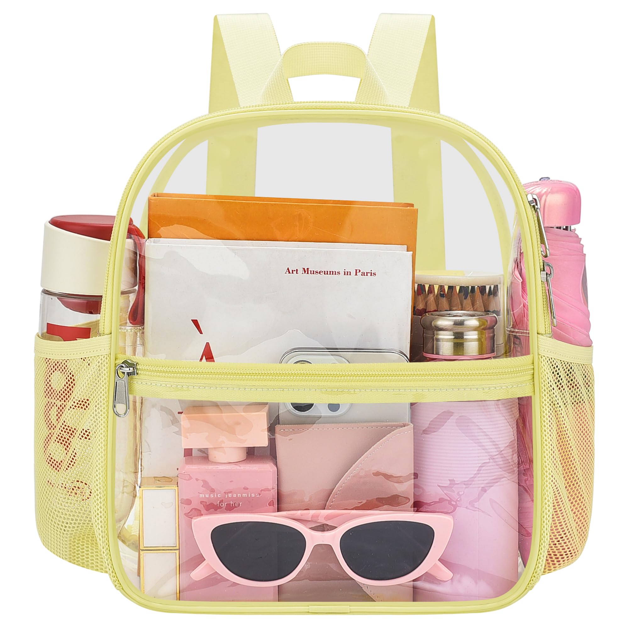 Oraben Clear Backpack for Stadium Events Sports Fan Backpack Stadium Bag | 12x6x11 in,Heavy Duty PVC Mini Small Clear Bag for Concerts, Sports,Work,Side Water Bottle Pocket