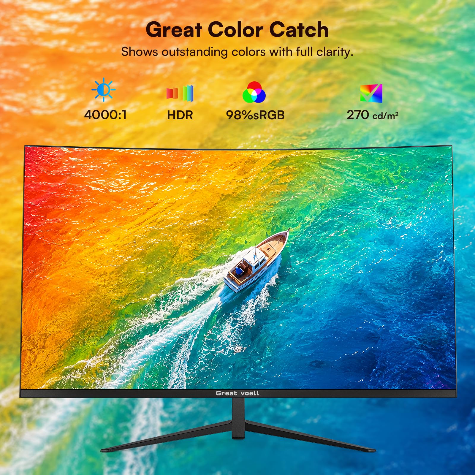 Raywego Monitor curvo da 27", 100 Hz, FHD 1080p, HDR, 99% sRGB, 1800R, compatibile VESA, per tablet, desktop, cornici strette su tre lati, filtro luce