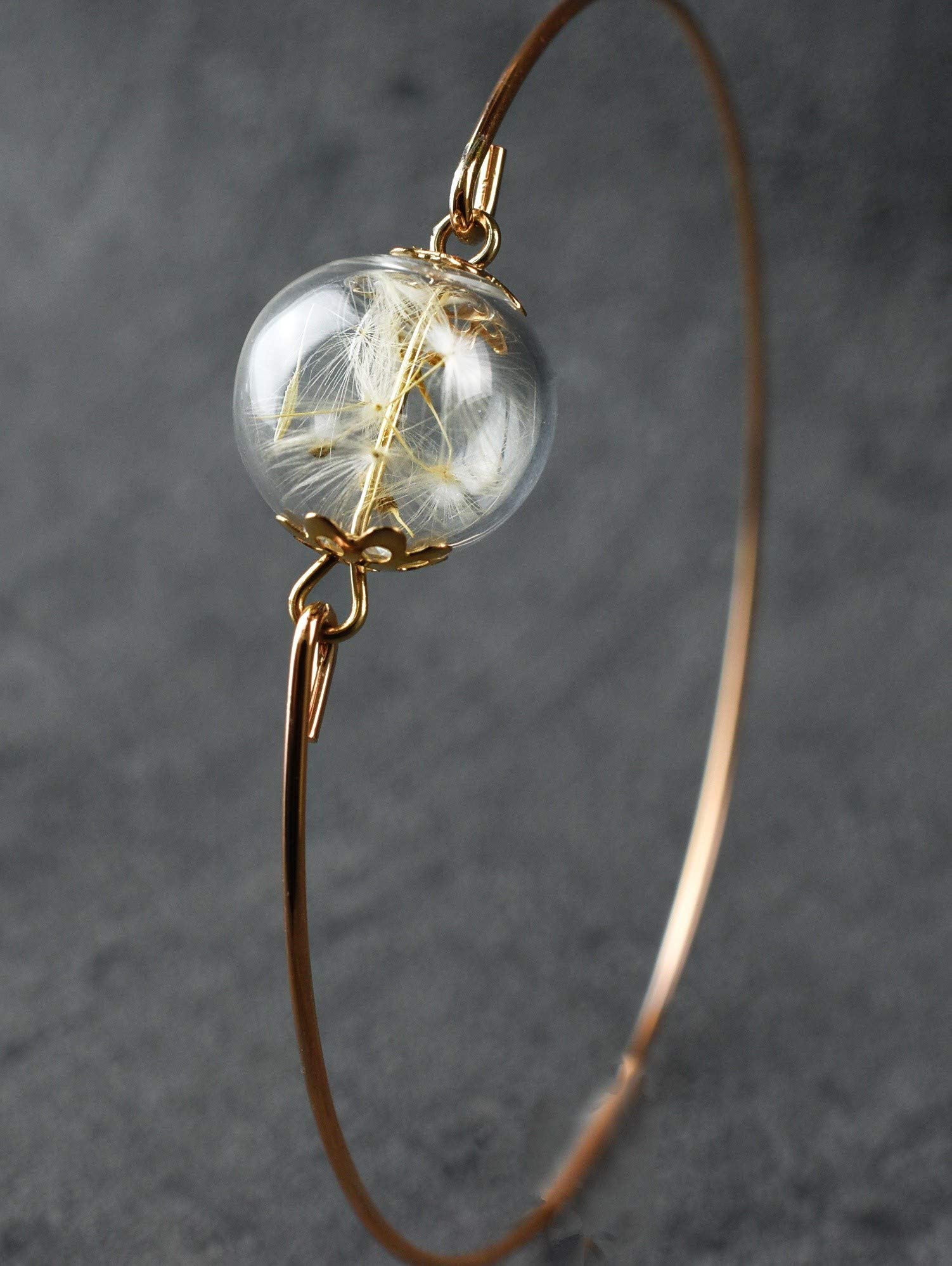 Make a Wish - Bangle With Real Dandelions - Handmade in Germany - Rose Gold plated Nature Inspired Jewelry - Gift Box