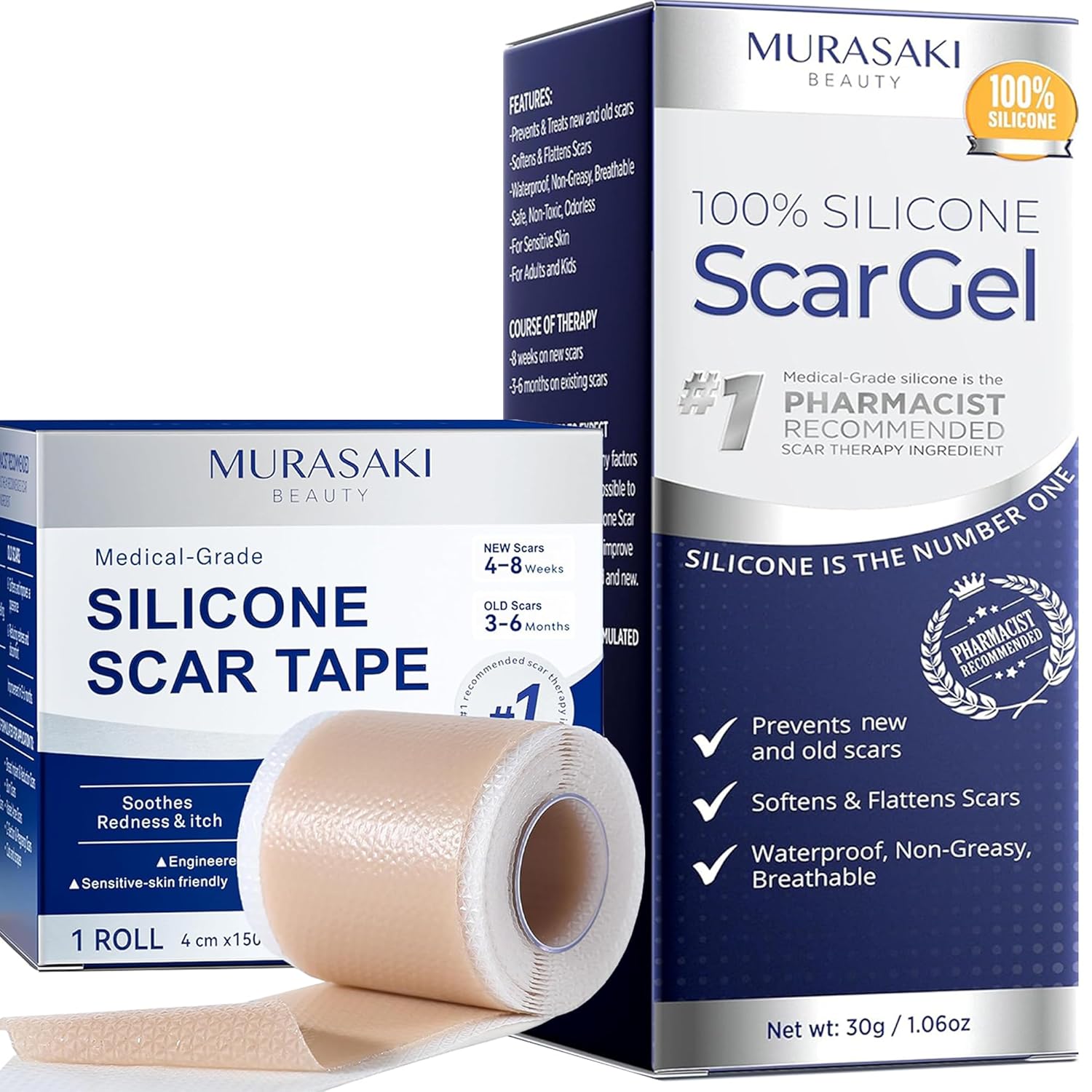 Advanced Silicone Scar Care Bundle – 100% Silicone Scar Gel & Silicone Scar Tape Roll
