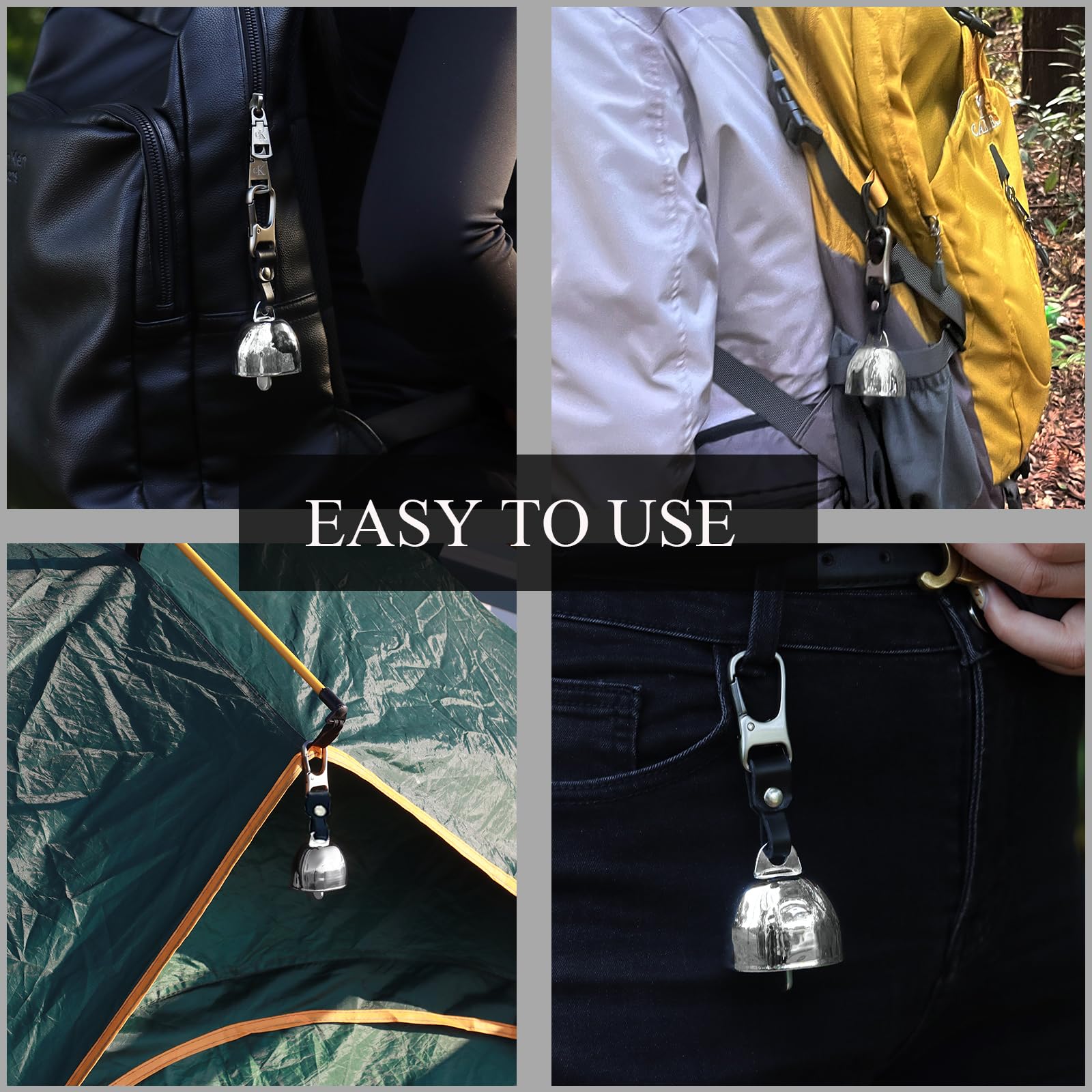 Campana de oso fuerte con silenciador, accesorios de senderismo, silbato de emergencia y campana de cobre para senderismo, mochileros, supervivencia, ciclismo, pesca, escalada, campamento