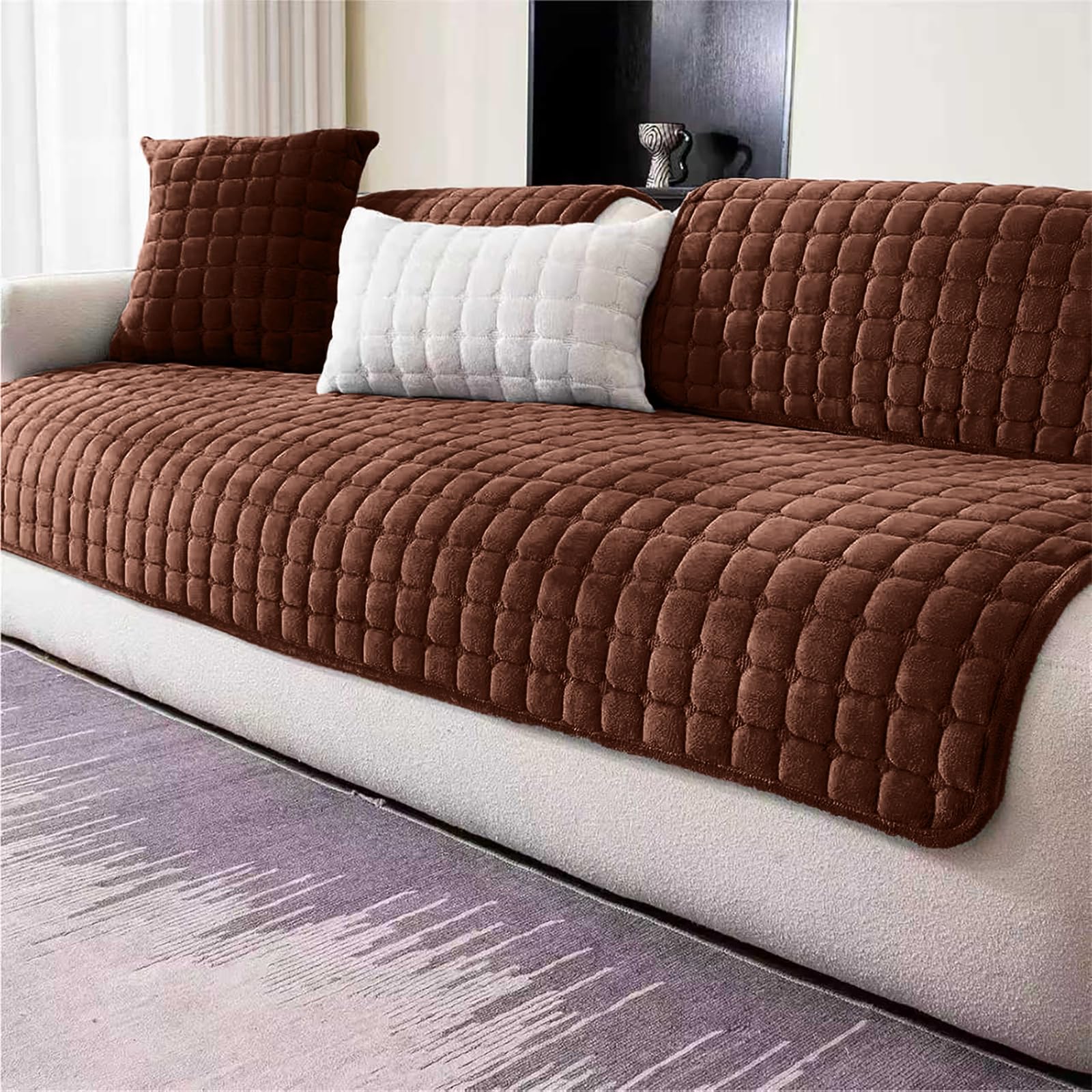 LINGKY Coffee Cushion Covers 30x50 cm, Soft Flannel Decorative Fluffy Throw Pillow Cases, Cushion Cover 12x20 inches with Zipper for Sofa Bed Livingroom Bedroom, Pack of 1 — image 1