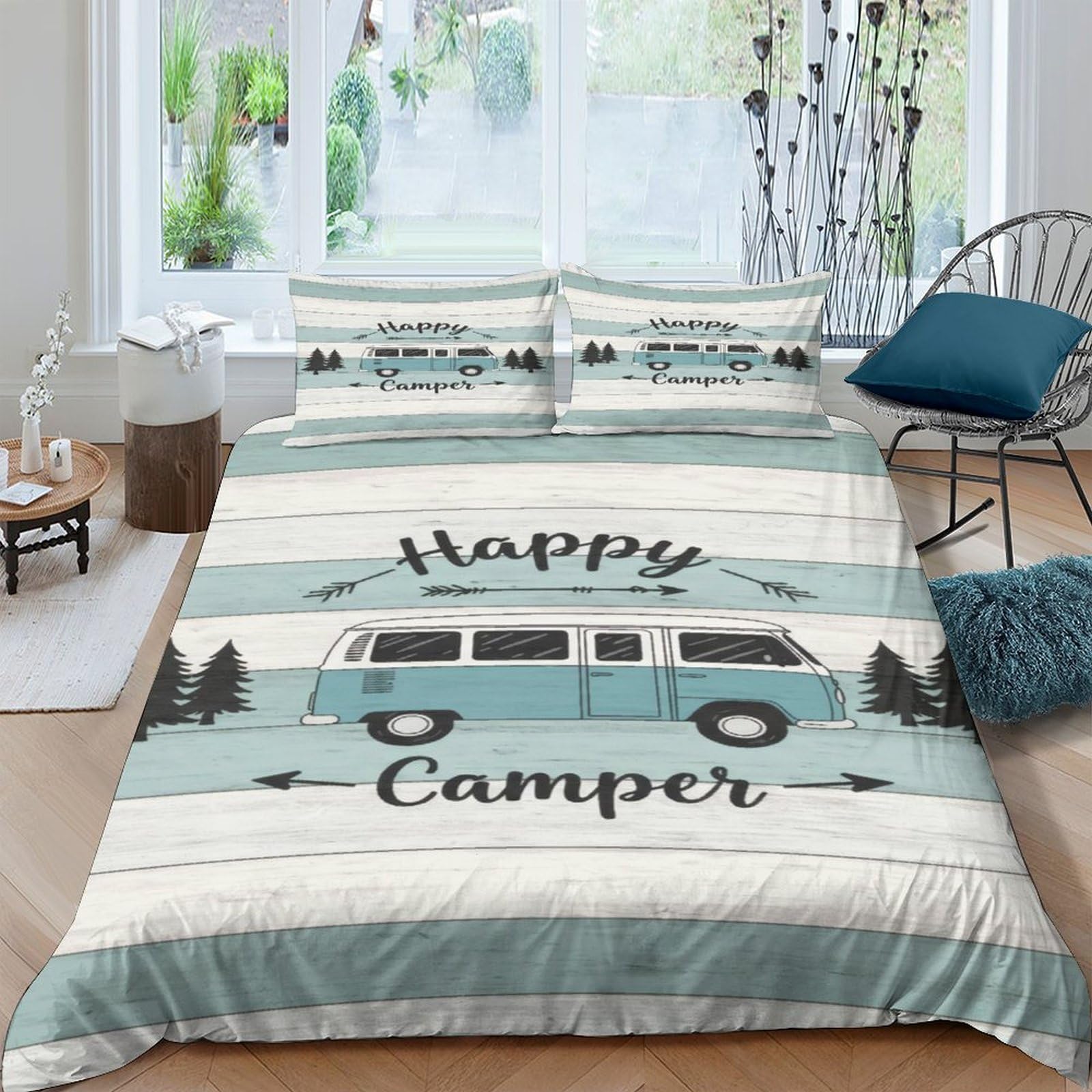 Ctjqhvkz Style-2 3D Printed Vintage Camper Fitted Sheet Microfiber Soft Retro Van Forest Mattress Cover For Bedroom Dorm Decorative Single（135X200cm）
