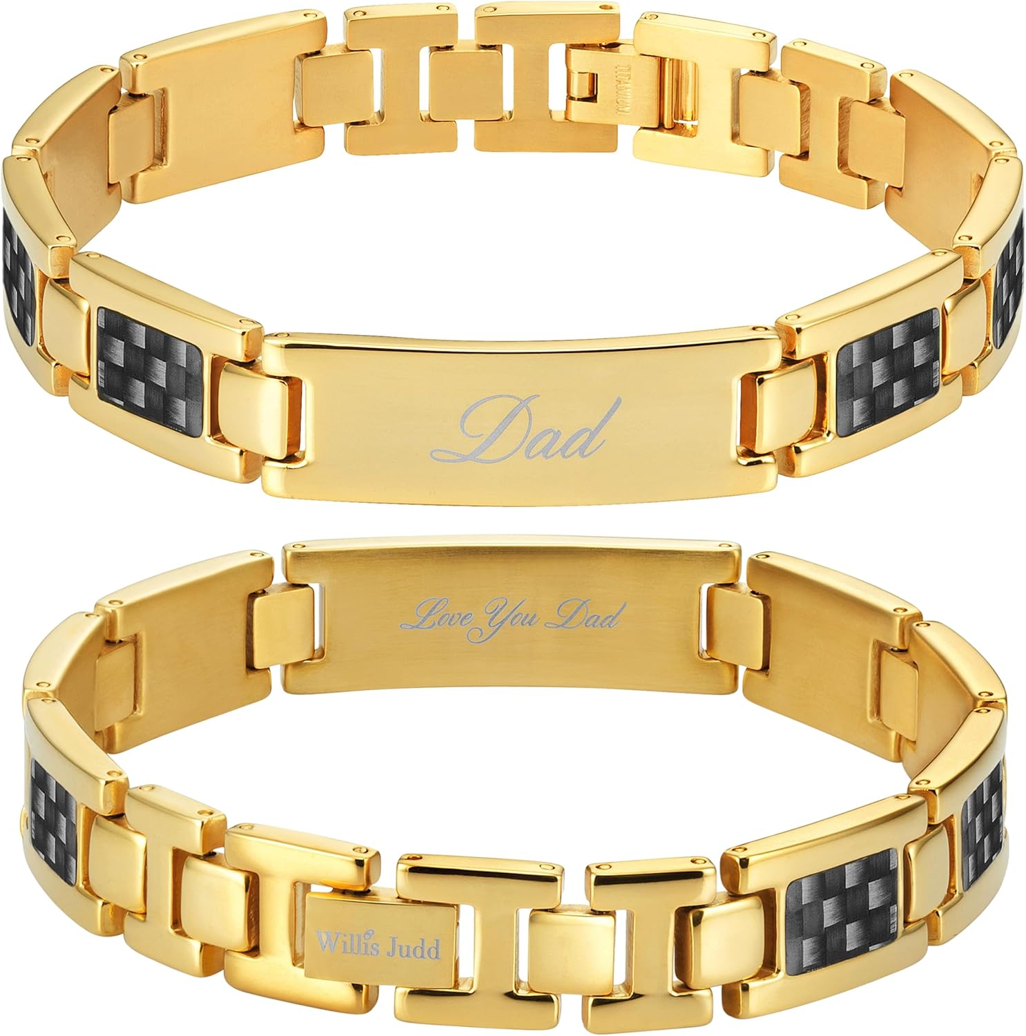 Willis Judd DAD Titanium Bracelet Engraved LOVE YOU DAD Black Carbon Fiber Resizable In Gift Box From Son Daughter