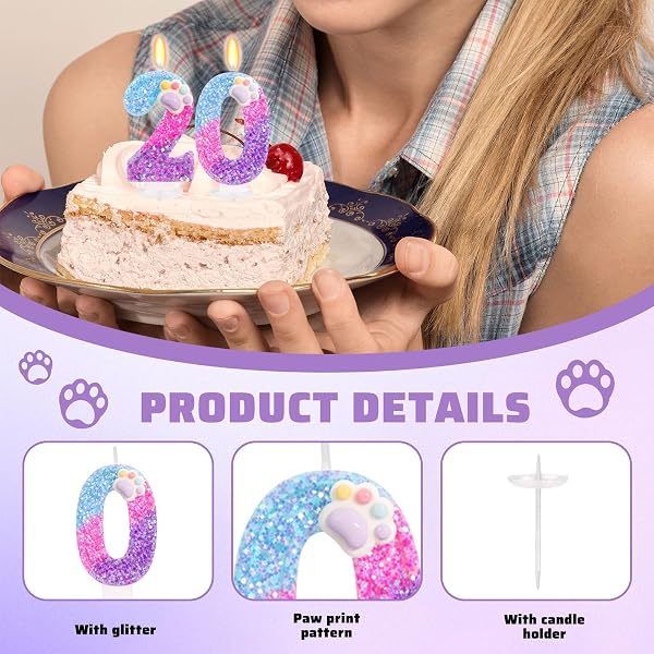 Candeline di Compleanno con Zampine - Candela Numero 0, Decorazione per Torte con Zampine di Gatti e Cani, Addobbi in Stile Cartoon per Il Primo Anno di Vita per Bambini - 3