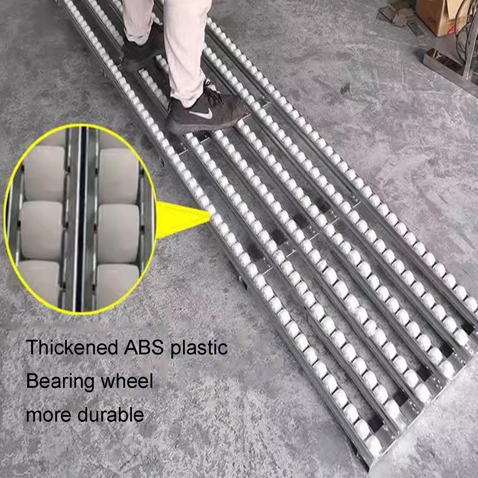Sistema di trasporto a rulli non alimentato - scivoli giuntabili per movimentazione merci in plastica ABS 30x300cm per trasporto efficiente e soluzioni di scarico