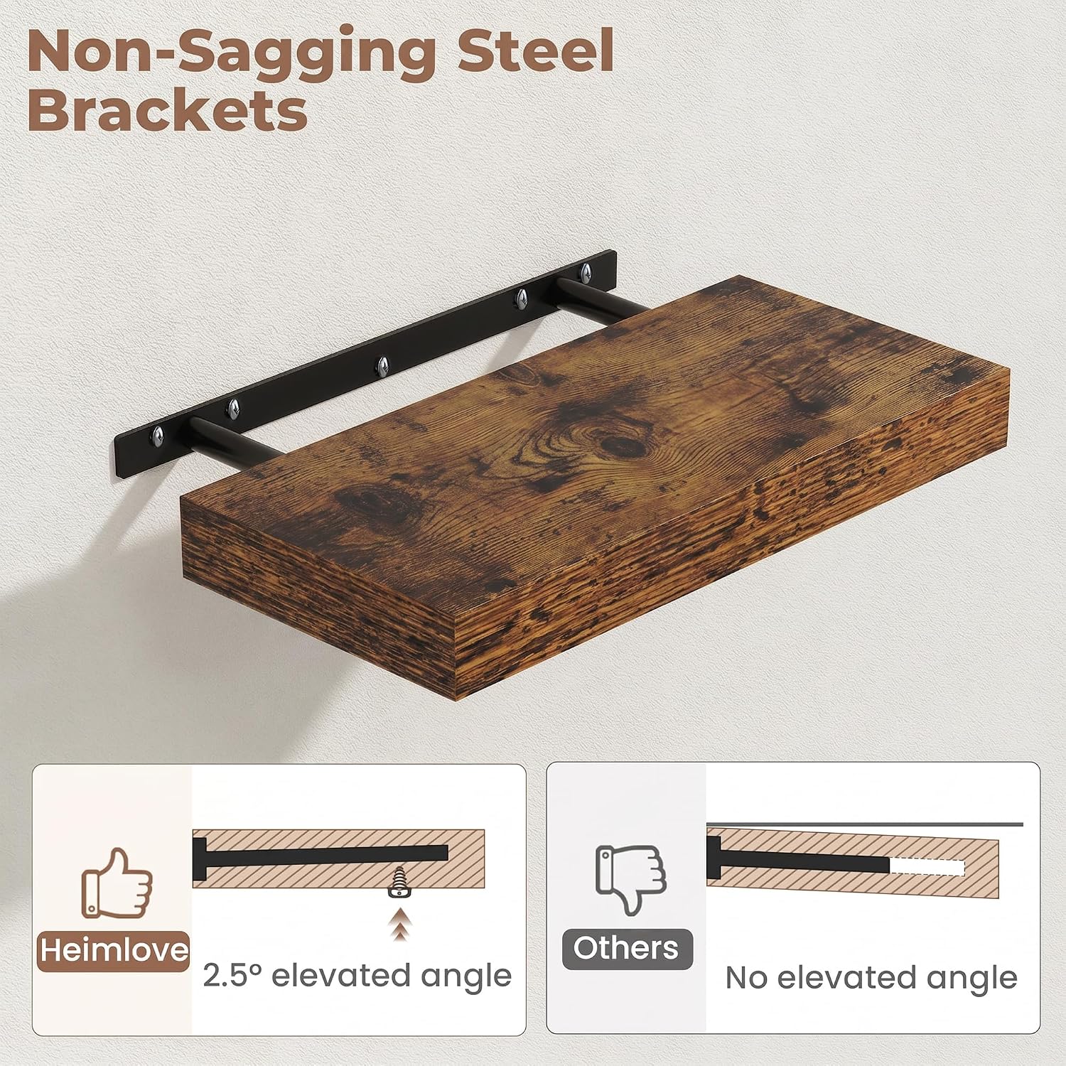 16 inchs Floating Shelves for Wall Mounted Set of 2,Rustic Wood Floating Shelf with Invisible Brackets for Small Bathroom,Bedroom,Living Room,Modern Home Decor -Rustic Brown