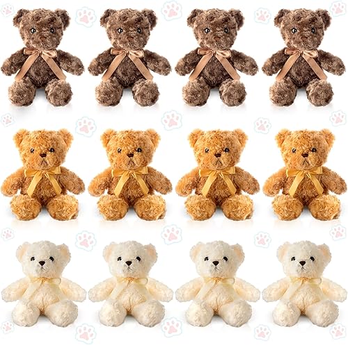 Jenaai 12 piezas de oso de peluche con lazo, osos de felpa suaves para regalo de fiesta, centros de mesa de baby shower, cuidado de cumpleaños,