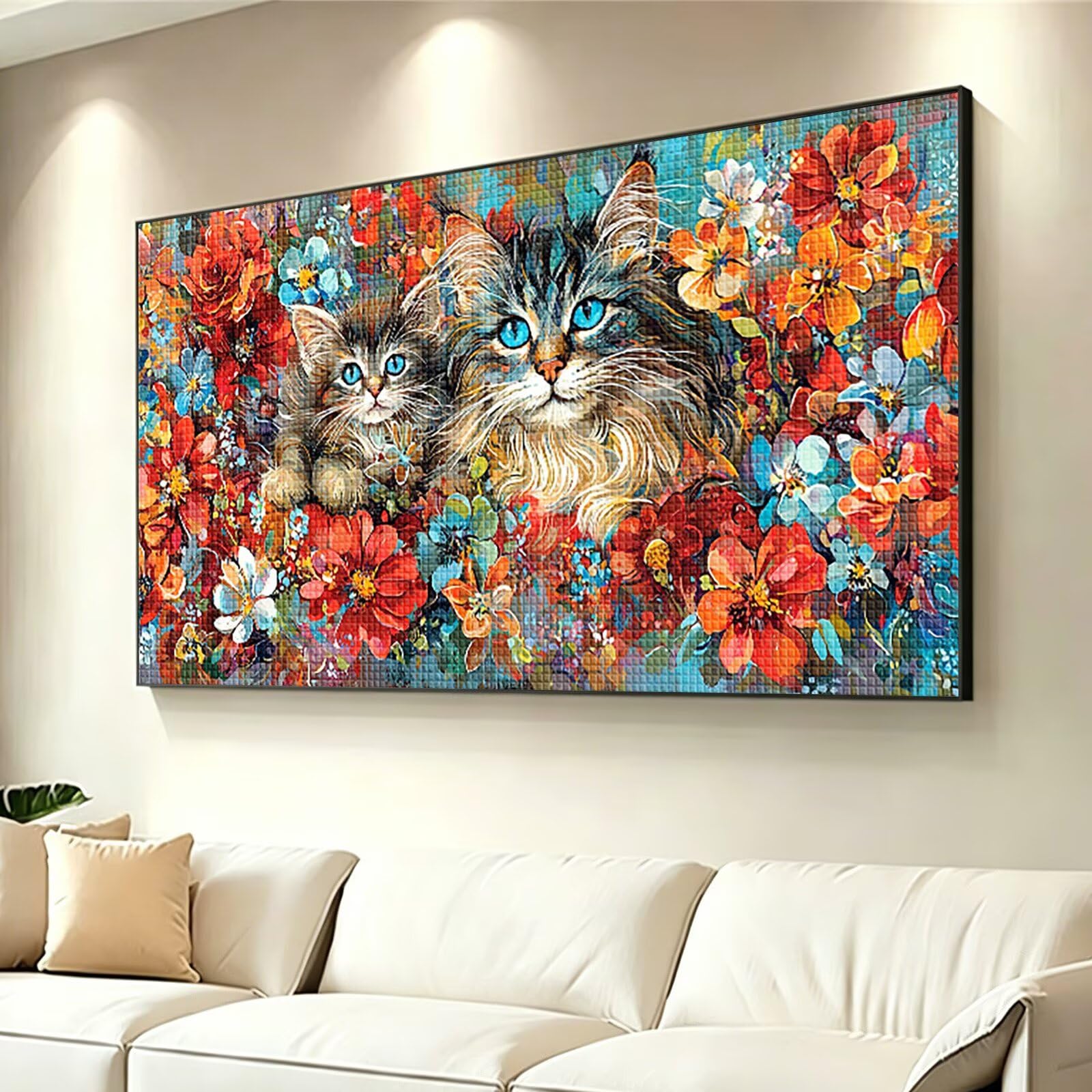 Diamond Painting Grande 160x80cm Gato Diamond Painting Adultos, DIY Animal Pintura de Diamante Manualidades Adultos, 5D Cuadrado Rhinestone Bordado Punto de Cruz para Home Decoration Regalo 0J-219