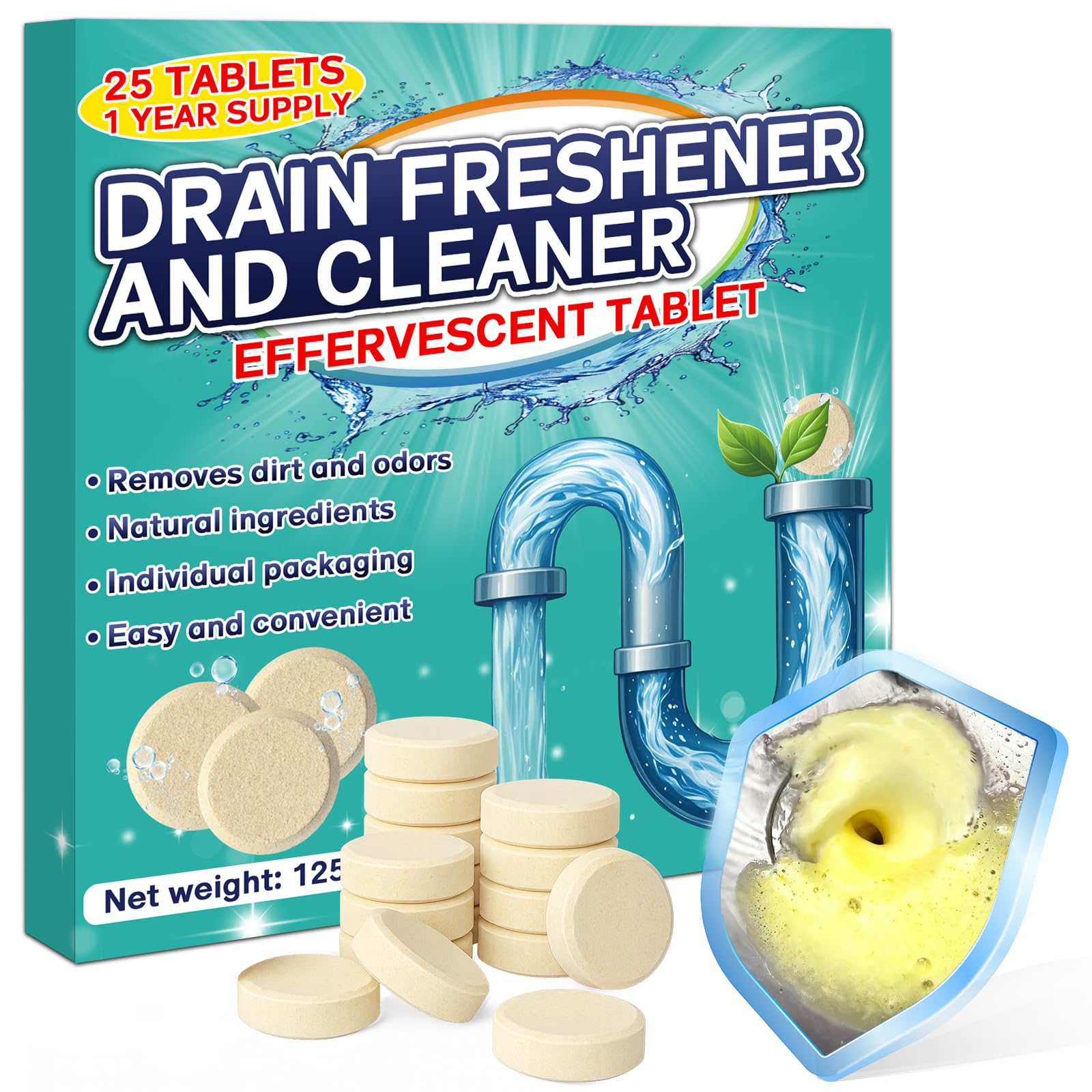 Drain Cleaner Effervescent Tablets (Boxed) For Toilet Floor
