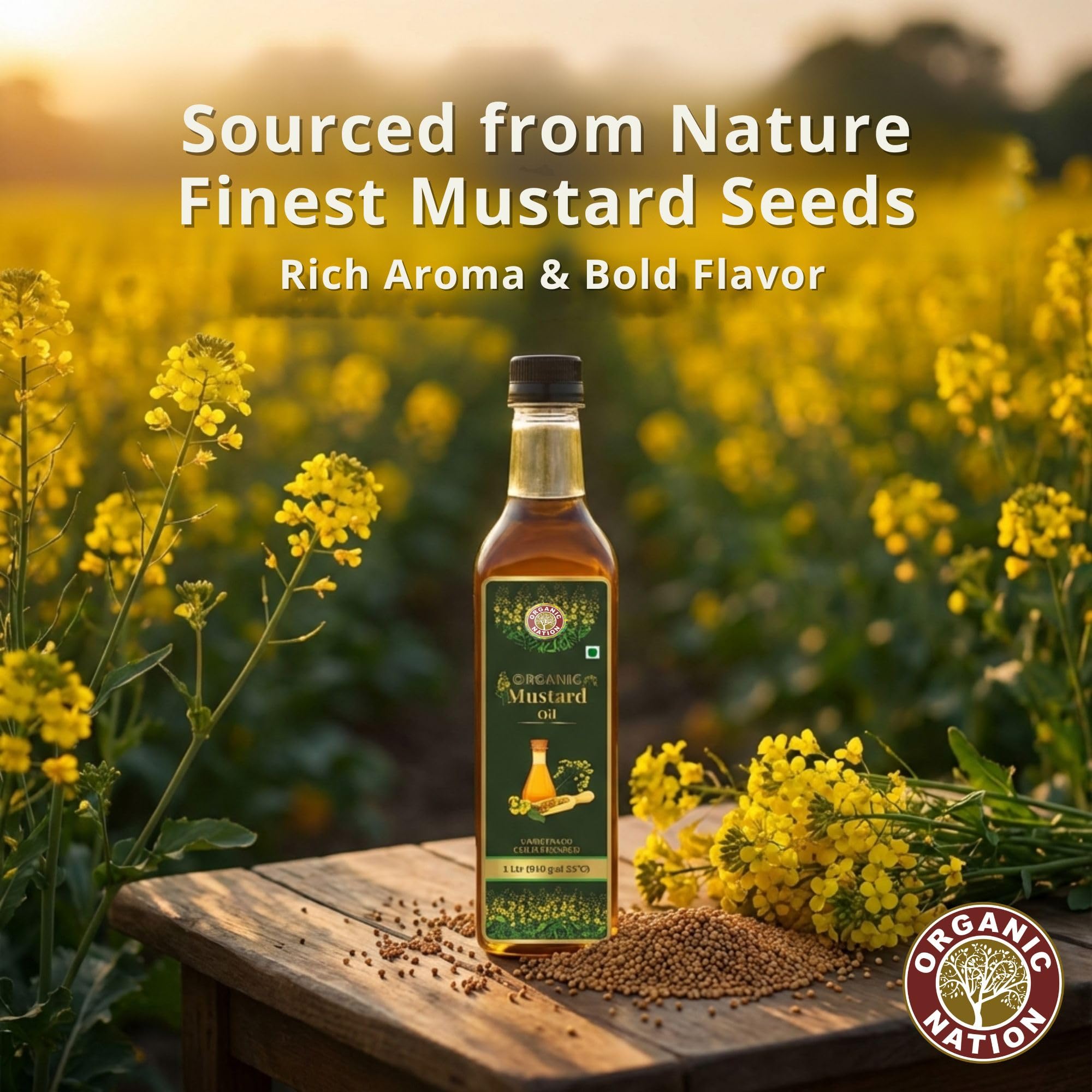 ORGANIC NATION Cold Pressed Mustard Oil - Quality Sarso Oil for Cooking and Massage - 100% Pure and Natural Mustard Oil 1 Ltr - Ideal for Healthy Cooking - Golden Yellow Color 4