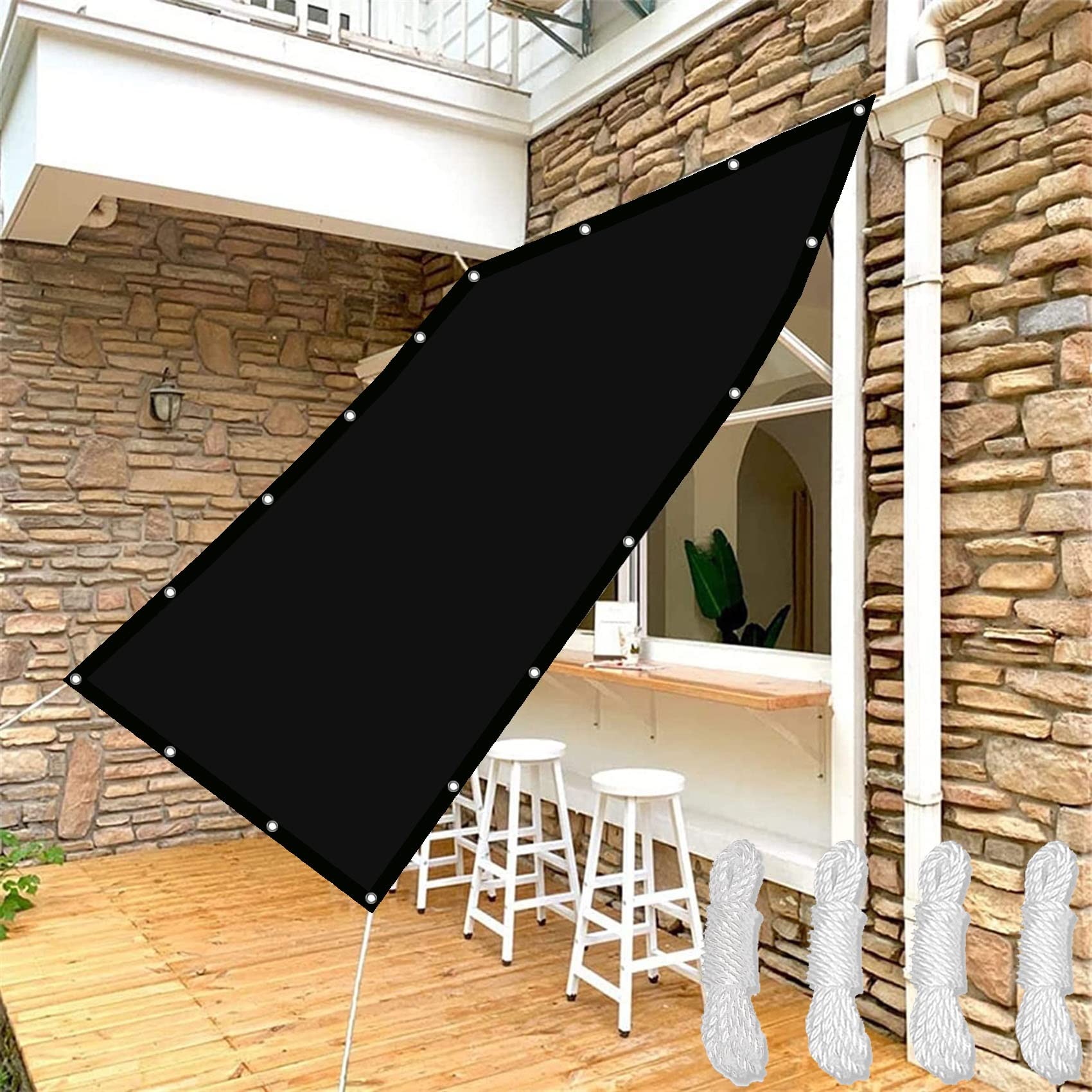 Sonnensegel Wasserdicht Rechteckig 1.4 x 3.8 m 98% UV-beständig mit UV Schutz Sonnensegel Balkon Sonnensegel mit Ösen und Befestigungsseile für Balkon Garten Terrasse, Schwarz